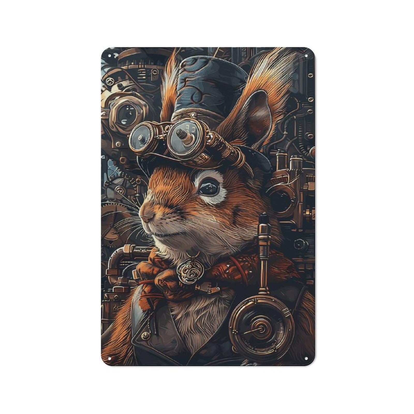 Junmoney Steampunk Squirrel Animal Vintage Tin Wall Plaque 30X20cm For Hallway Wall, For Kitchen, Dining Room And Home Bar Wall Decor