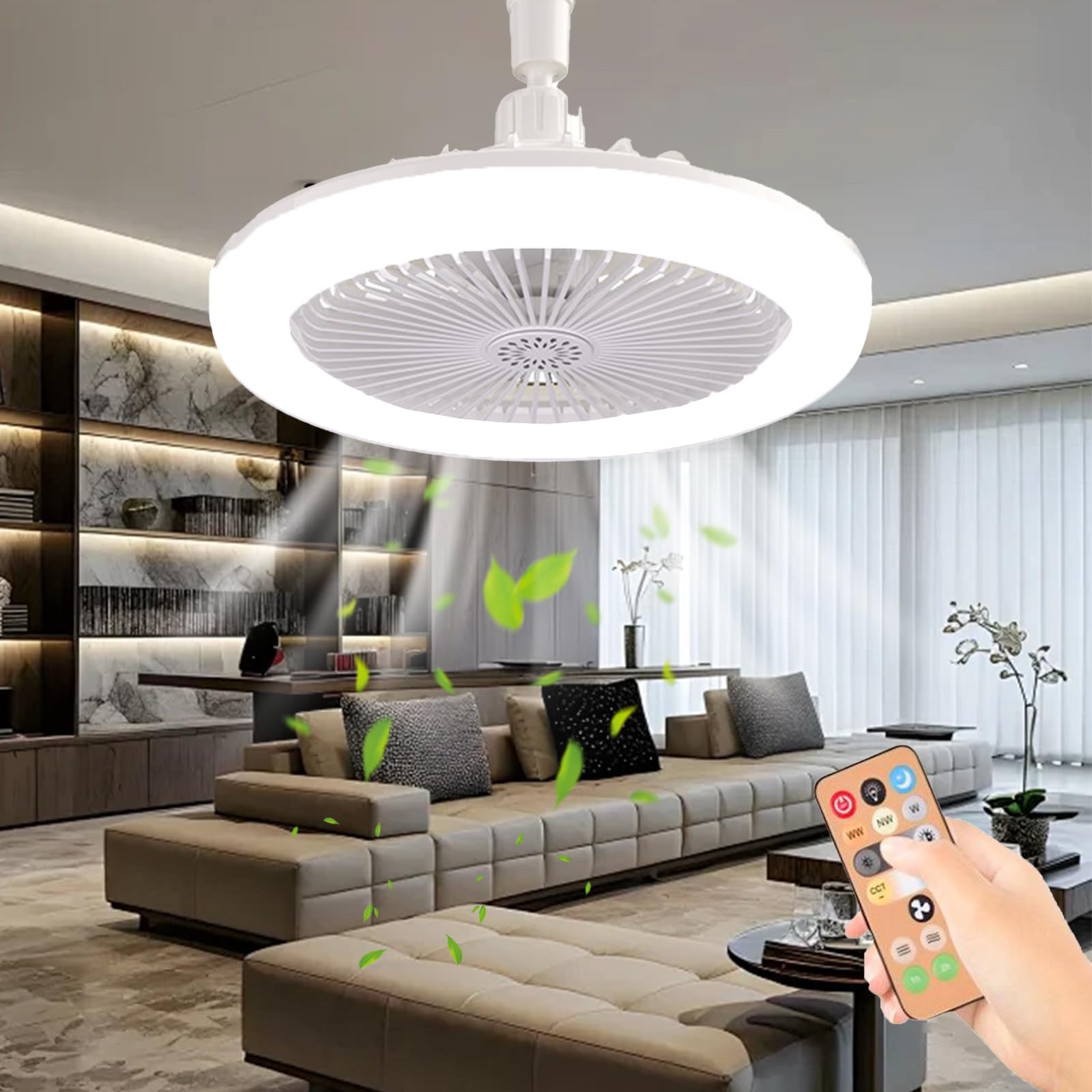 LLELEMAMO Remote Control Aromatherapy Ceiling Fan with Light, Small Ceiling Fan with Light, Timing, 3 Color Dimmable LED, 3 Speeds for Kitchen Bedroom Basement Dining Living Room (White)
