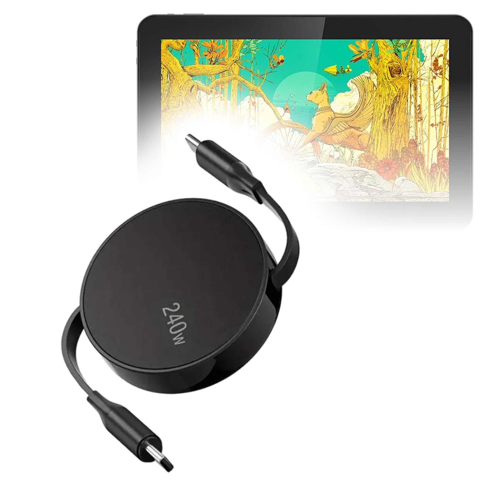 BoxWave Cavo compatibile con XP-Pen Drawing Tablet MD160U (15,6") - PD miniSync (240W), retrattile PD 240W Cavo USB Type-C portatile - Jet Black