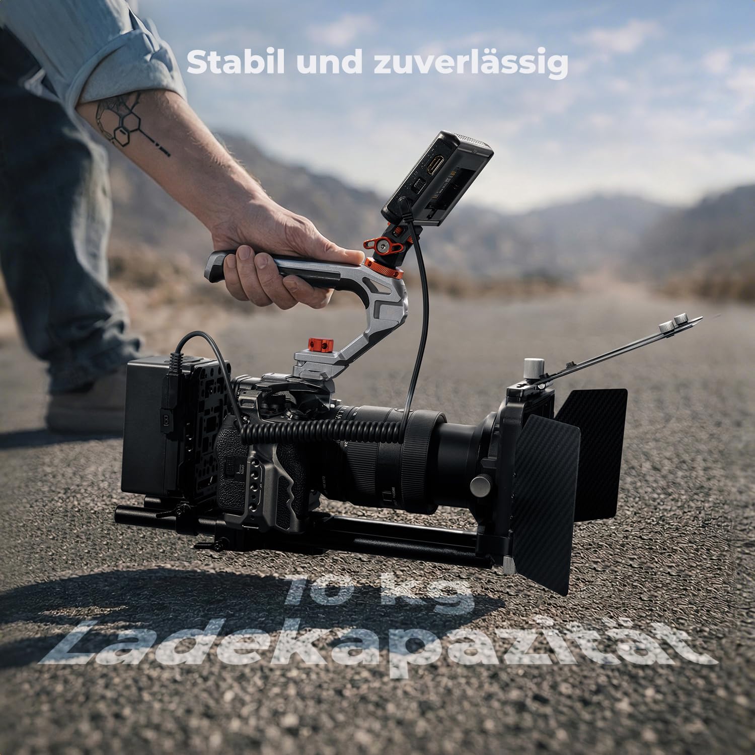 K&F CONCEPT Top Handle für Kamerakäfige,mit 3/8"-16 Locating Schraube für ARRI und mit Schnellverschluss für NATO-Schiene,Oberer Kameragriff mit 4 Kaltschuhadaptern für Zubehör