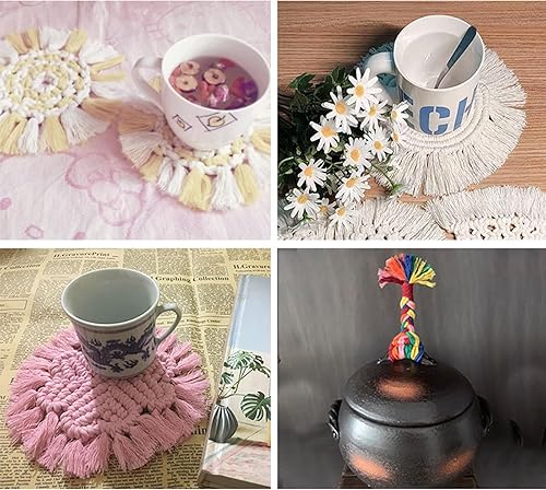 Miniatura 7 de Cordón de macramé color beige, de 0.118 pulgadas x 218 yardas, cuerda de algodón para colgar en la pared, ganchos de plantas, manualidades, tejer,