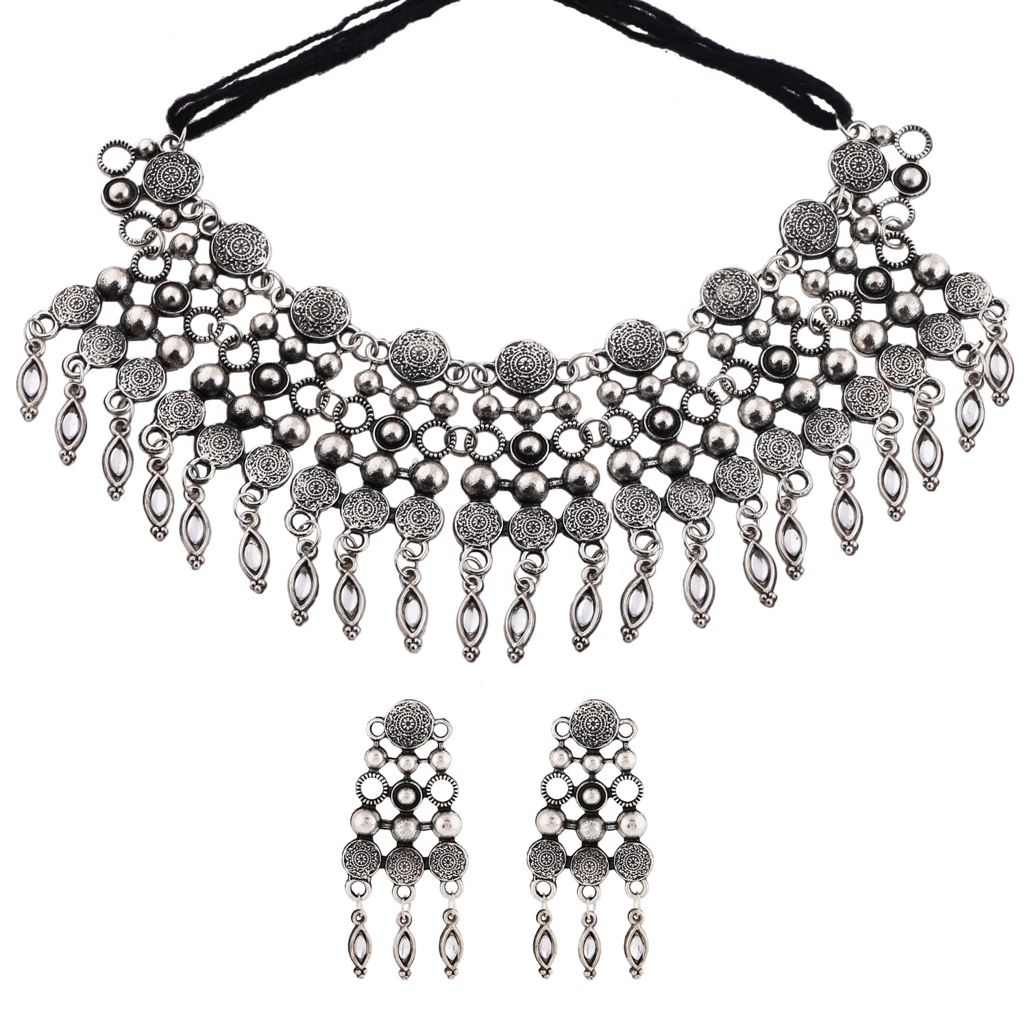 Shining Diva Fashion Latest Stylish Traditional Oxidised Silver Necklace Jewellery Set for Women (13158s) (B0B15F31GV) Amazon Price History, Amazon Price Tracker