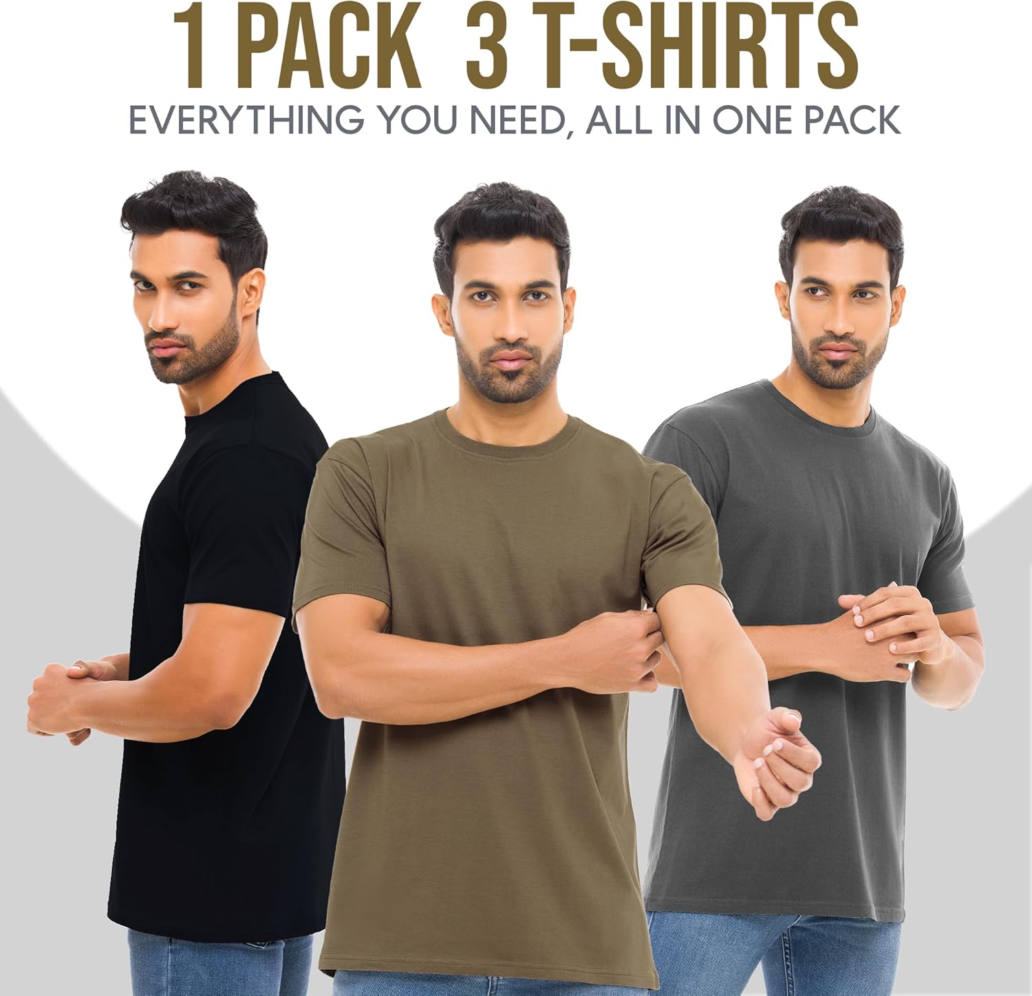 Mens T-Shirts Multipack 100% Cotton Crew Neck Shirt Short Sleeve Regular Shirts for Man Plain Men's Tee Gifts 3 Pack