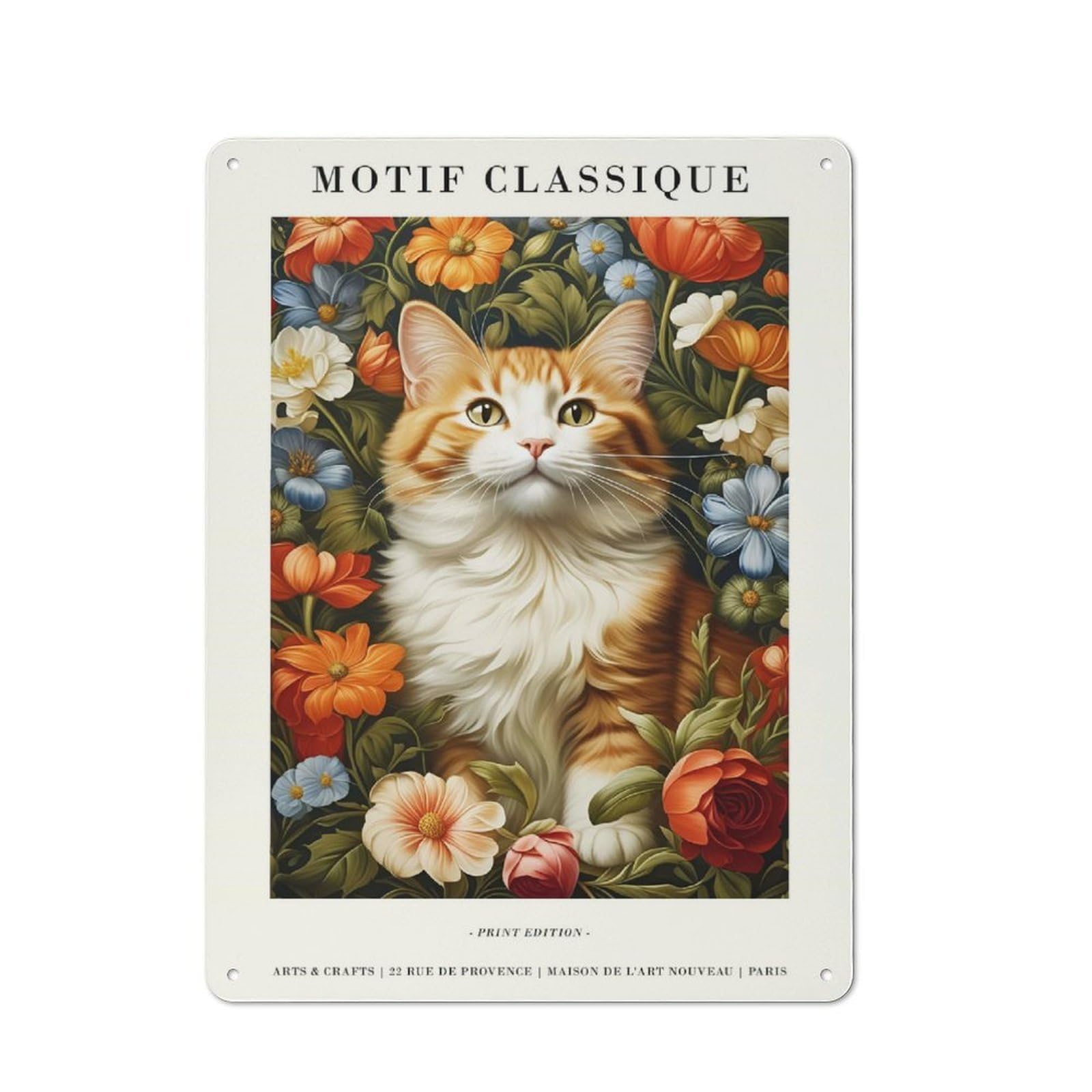 Junmoney Style-21 Victorian Cute Kitty Retro Tin Wall Plaque 40X30cm For Home Office Or Studio, For Cooler-Month Interiors With Retro Character