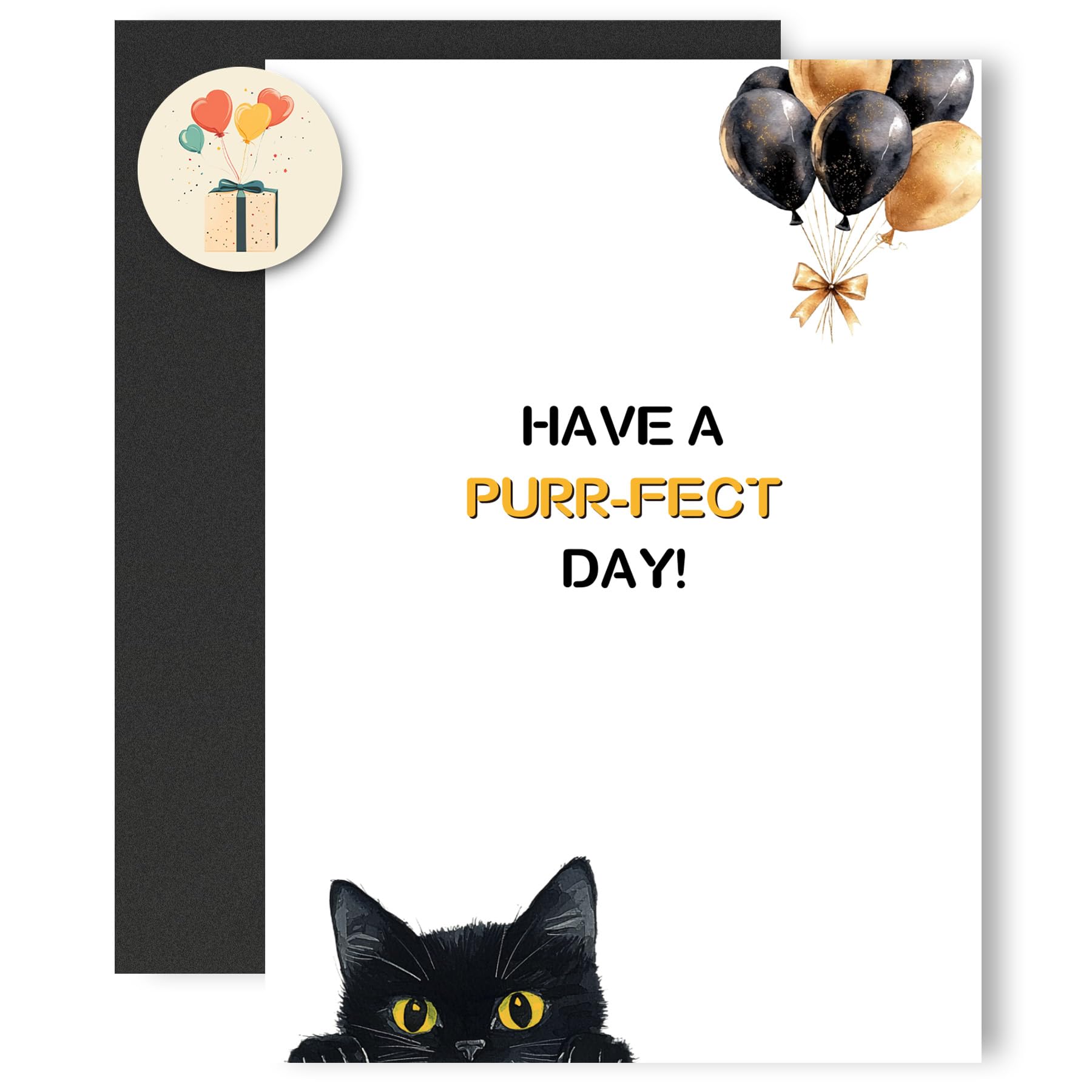 MOSSSH Black Cat Birthday Greeting Card for Cat Lover, Cat Mom Cards, Envelope and Sticker