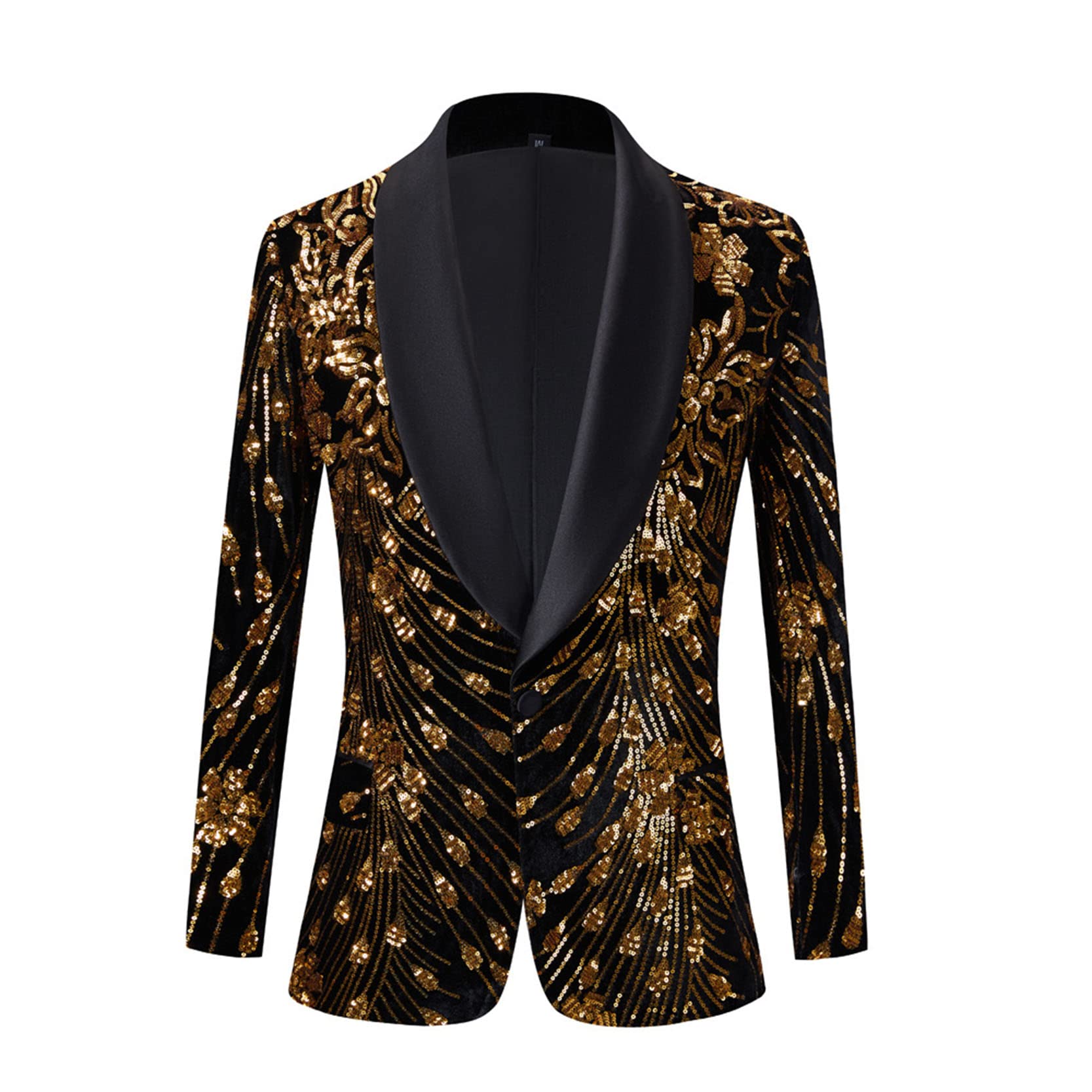 Men's Floral Gold Sequins Tuxedo Jacket Velvet Pattern Shinny Suit Blazer for Pro Dinner Party Wedding