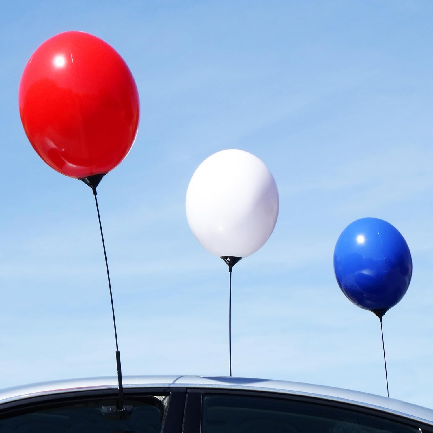 CarBowz 20-Inch Patriotic Reusable Balloon Window Kit - No Helium Needed, Includes Balloon, Holder Pole, and Removable Clip for Retail & Events, Red/White/Blue, 3-Pack, EZ529-3PACK-RedWhiteBlue