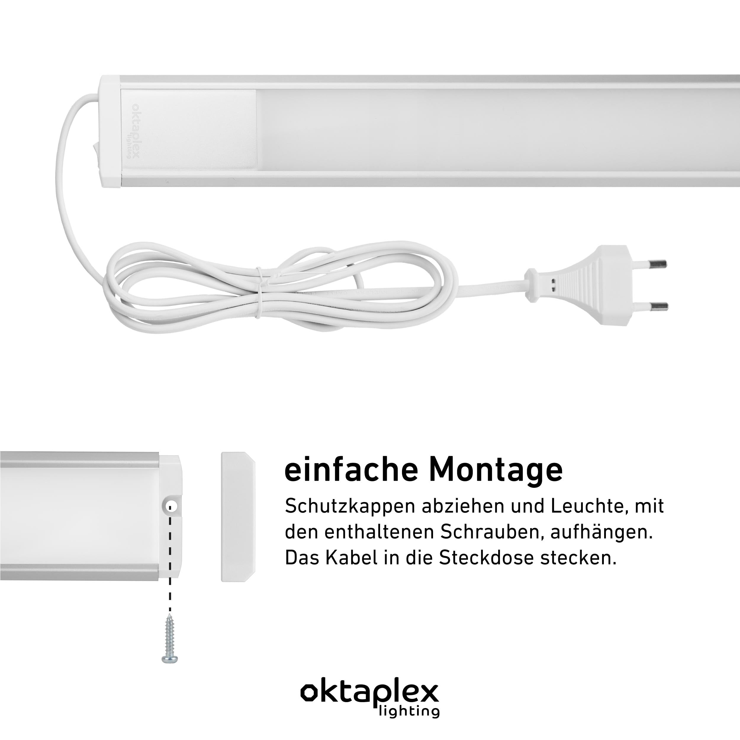 Oktaplex 2er Set Riva LED Unterschrankleuchte flach 57,5cm neutralweiß | 800lm 10,3W 230V mit Schalter Unterbauleuchte silber Küchenlicht