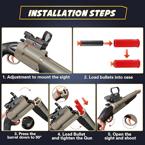 Miniatura 13 de Pistola de juguete de doble cañón – Dos modos de bala suave realista pistola de juguete con vista – Escopeta de juguete de disparo educativo