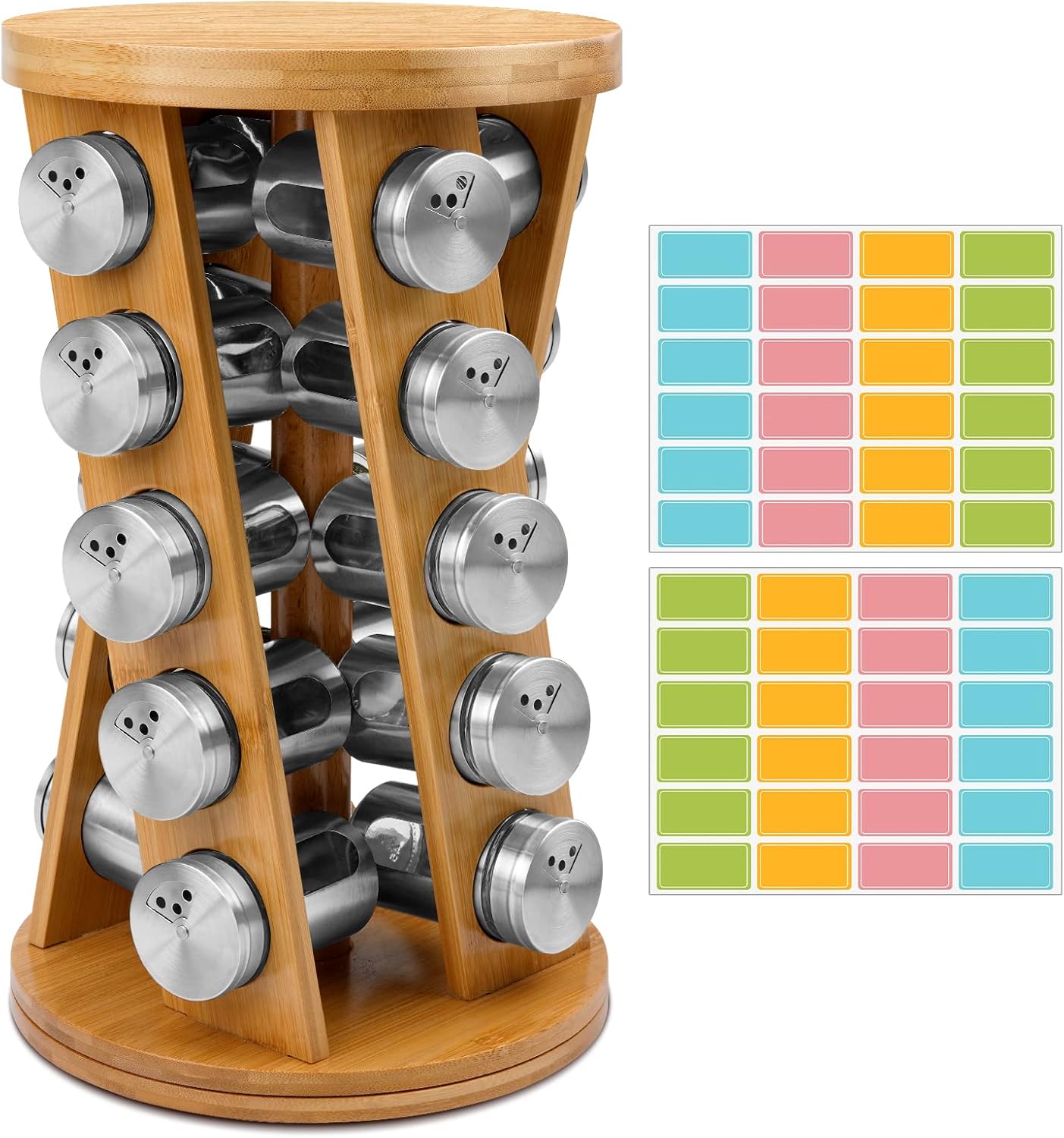 Multper Upgraded Wood Rotating Spice Rack Organiser with 20 Jars Free