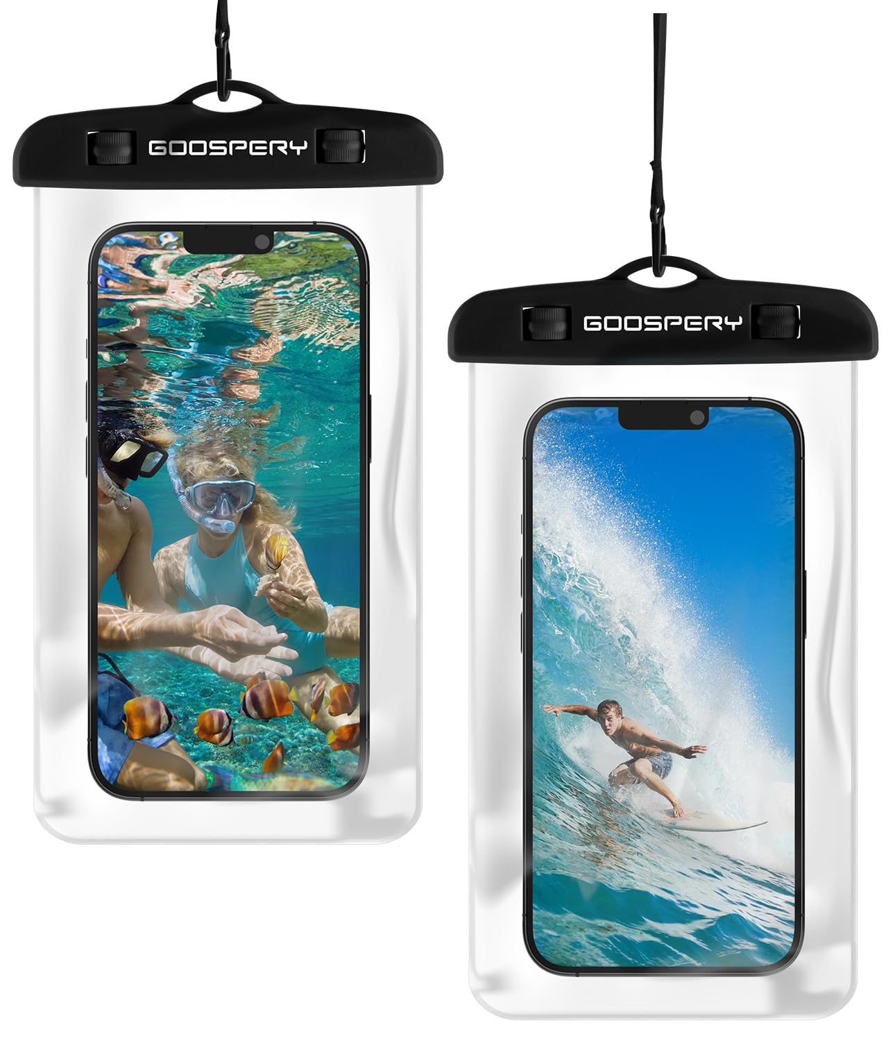 GOOSPERY [2-Pack Universal Waterproof Phone Pouch, Underwater Cellphone Dry Case Beach Bag Compatible with iPhone 14 13 12 11 Pro Max Mini Xs XR, Galaxy S23 S22 S21 S20 Ultra Note20 up to 6.8" Black