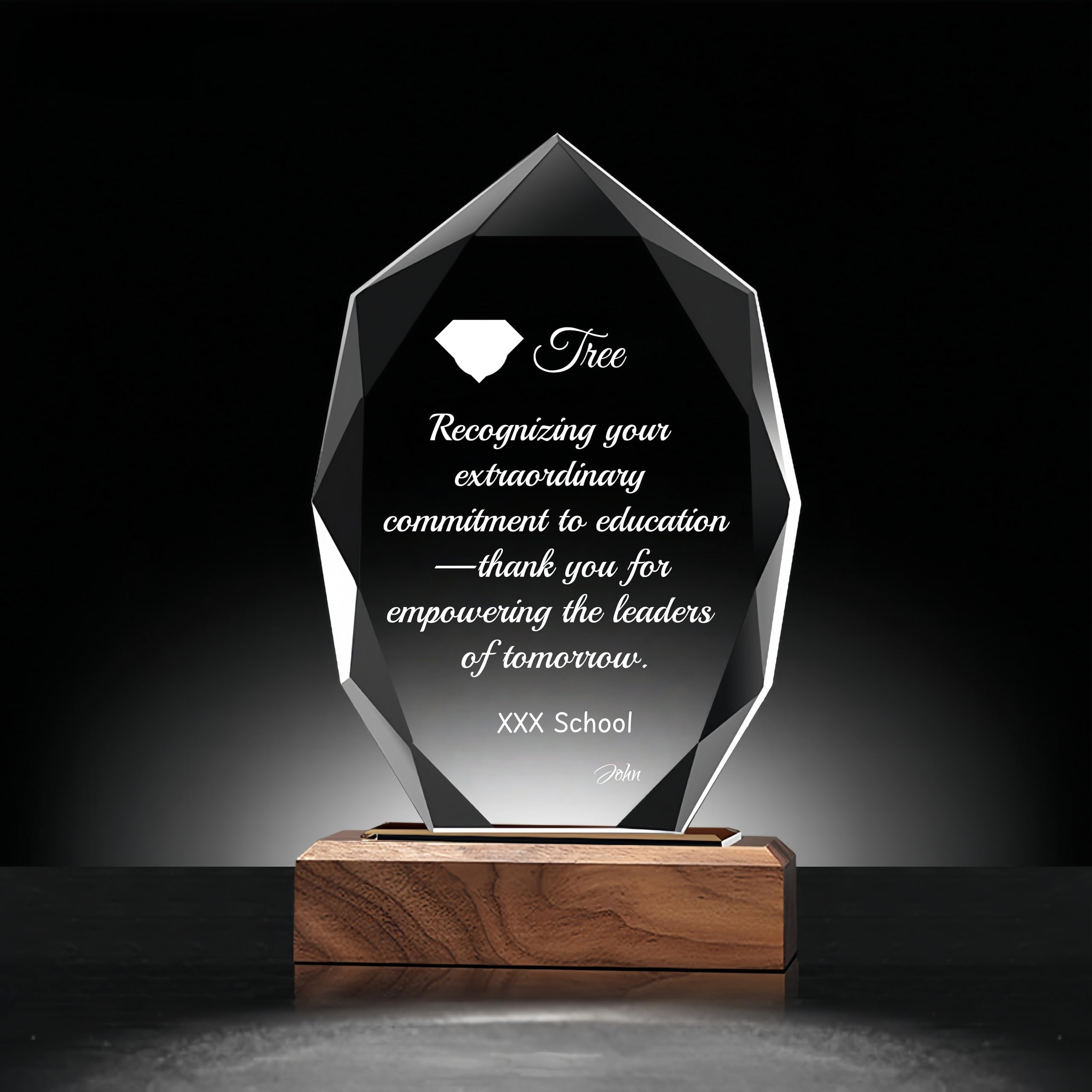 – ZUHK Custom Crystal Trophy with Solid Wood Base - Personalized (Engraving/Logo/Photo/Custom Plaque), Customizable | For Employee Recognition, Coworker/Boss Retirement, Anniversary, Sports