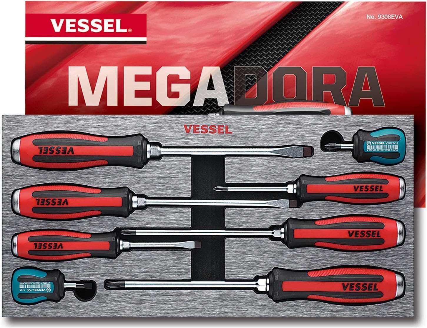 MEGADORA Tang-Thru Screwdriver Set 8pcs. 9308EVA (EVA Foam set/Tang Thru)