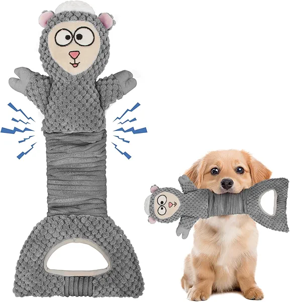 SyChien Dog Squeak Toys Interactive Pet Toy with Crinkle Paper Pull Chew Toys for Small Medium Large Dogs（Gray）