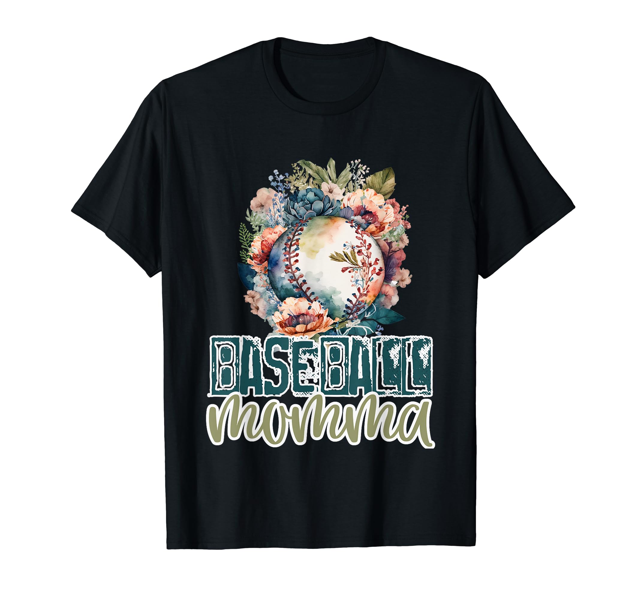 Artsy Baseball Momma Flowers Unique Game Day Ball Distressed T-Shirt