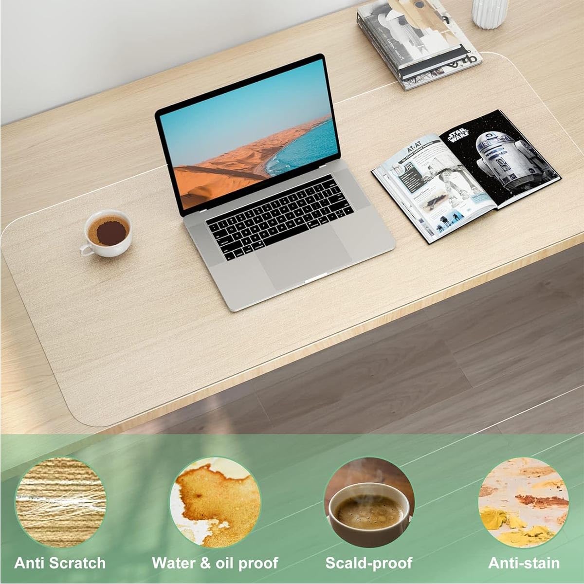 Sous-main Transparent Antidérapant Tapis D'écriture Rectangulaire Housse En PVC Transparent Pour Le Bureau Et La Maison De Table En Bois(80x120cm)