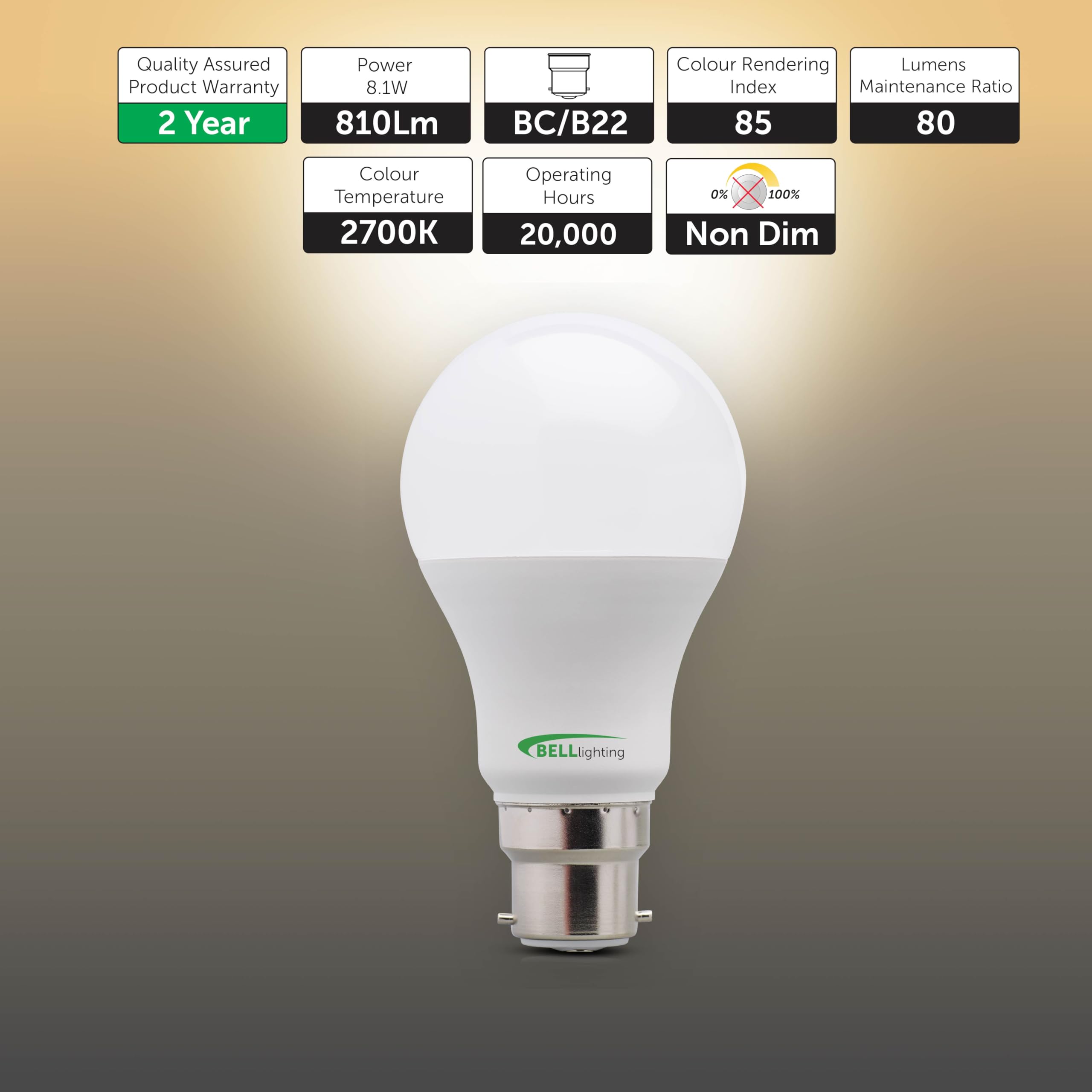 BELL Lighting B22 LED GLS Bulbs 3 Pack, Warm White - 2700k - Image 2