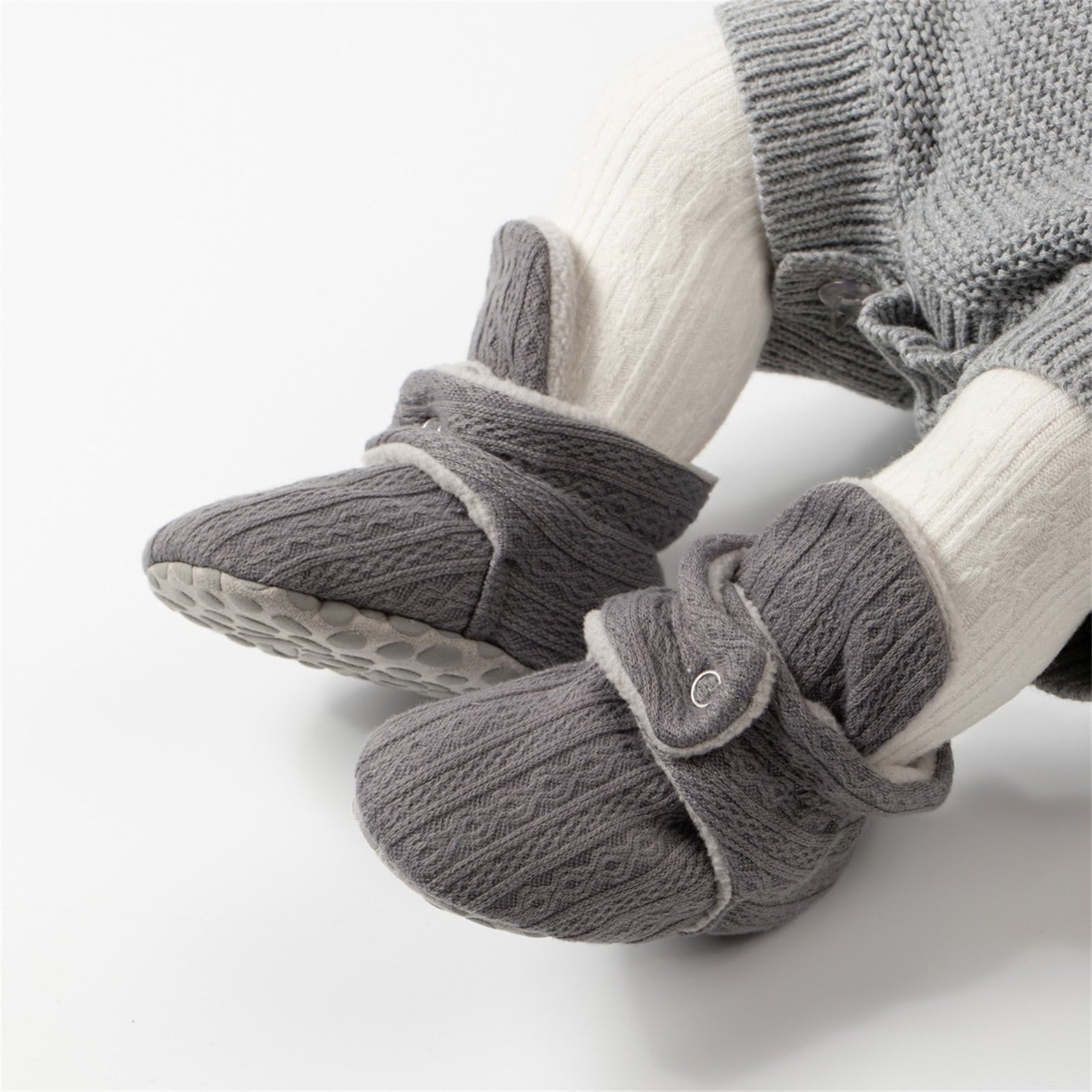 Toddler Baby Shoes Newborn Socks Solid Color Patchwork Knitted Plush Baby Socks 0 to 12 Months Baby (Grey, 4.5 Infant)
