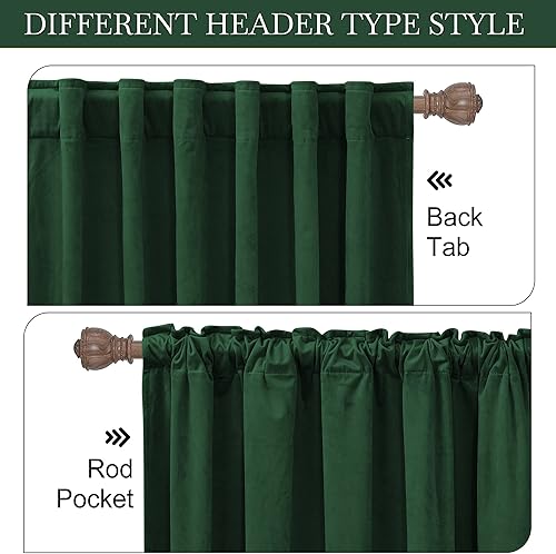 Miniatura 5 de RYB HOME Cortinas de terciopelo verde cazador de 72 pulgadas de largo, cortinas opacas con aislamiento térmico, tratamiento de ventana, decoración