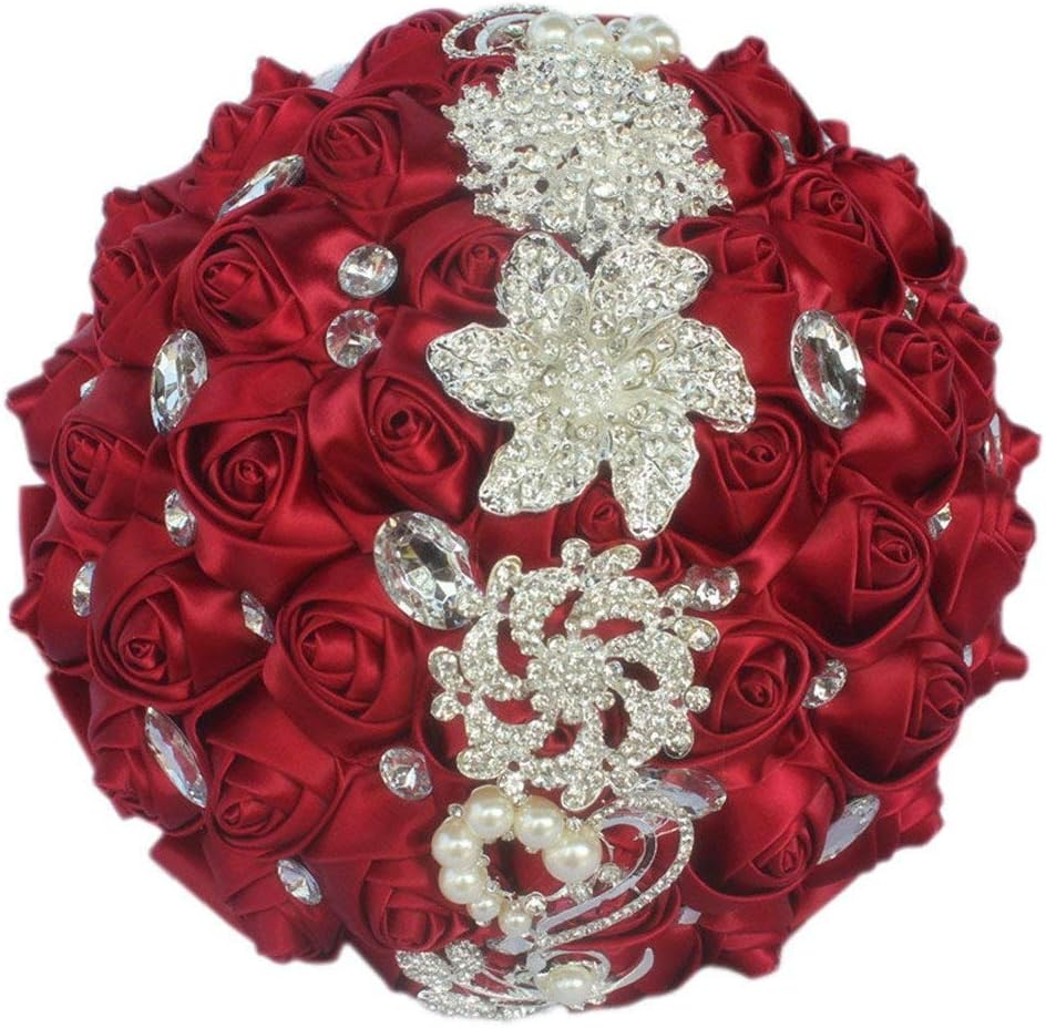 Wedding Bouquets Crystal Satin Rose Bride Bridal Bouquet Romantic Bridesmaid Holding Flower for Valentine's Day Confession Party Church Decor (Navy)