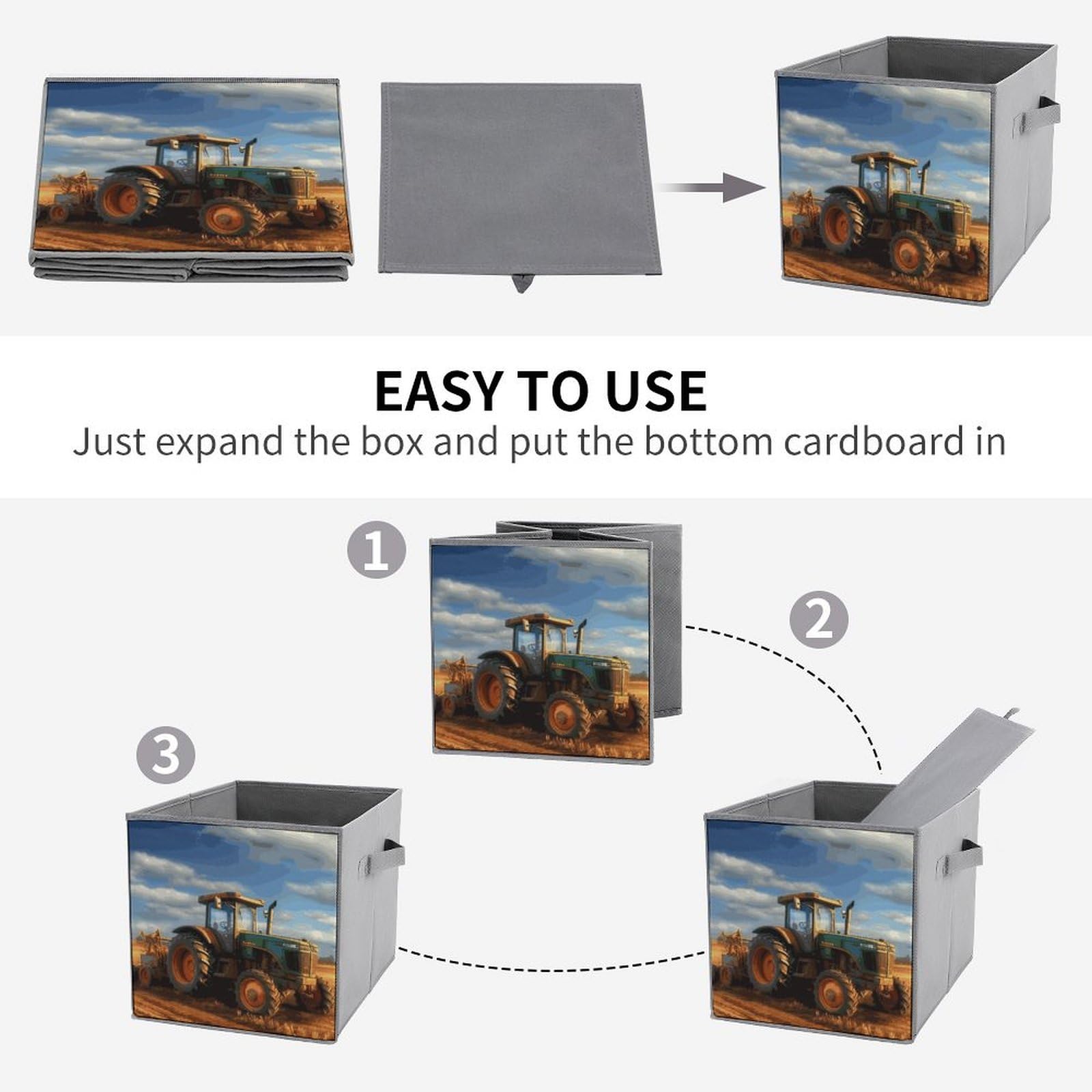 Boîtes de rangement fantastiques en forme de tracteur agricole - Panier de rangement pliable pour étagères et placards - Boîtes de rangement pliables pour vêtements