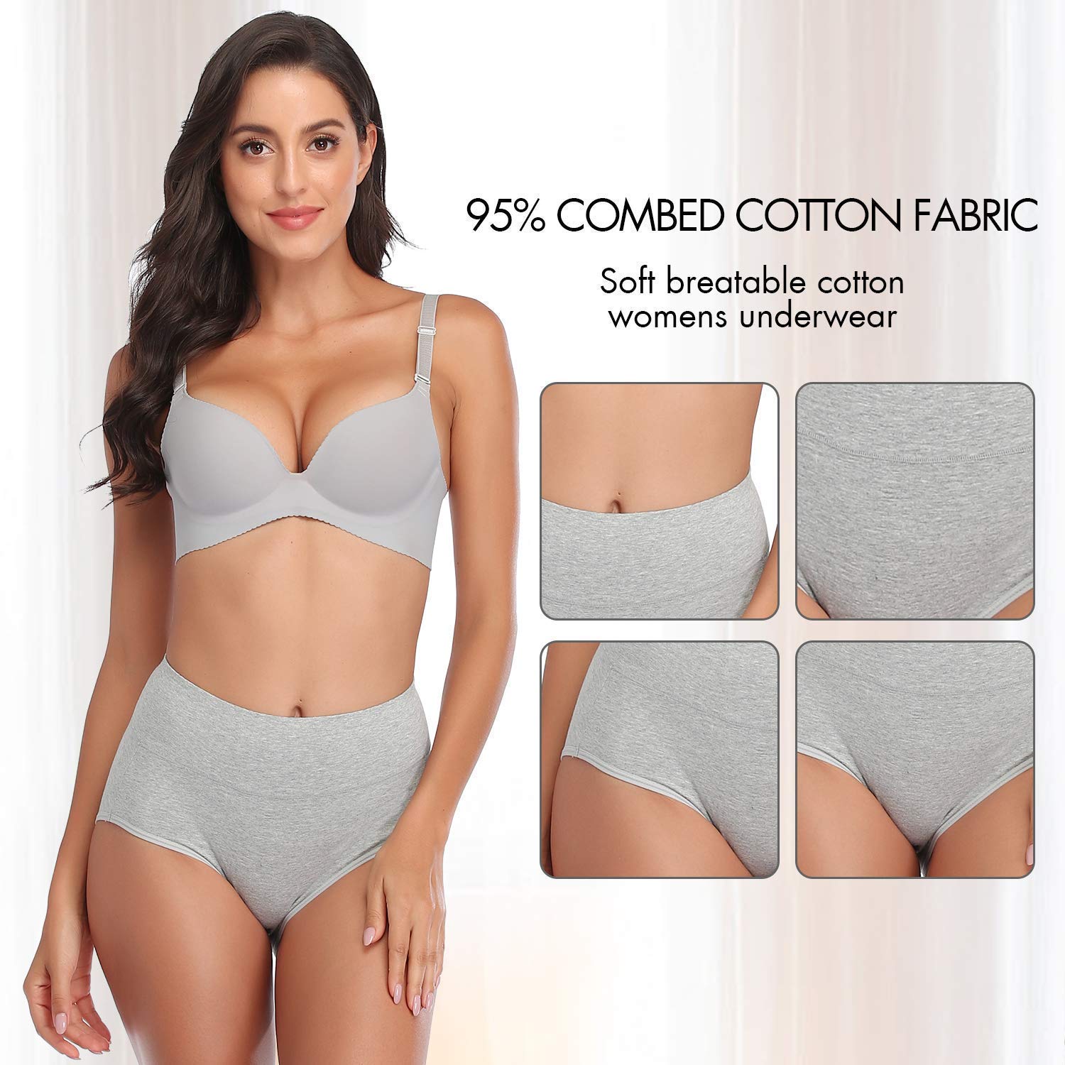 OUENZ Damen-Baumwoll-Unterwäsche, atmungsaktiv, einfarbig, bequem, hohe Taille, weicher Slip für Damen