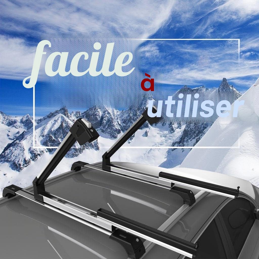 Barre de toit en aluminium + Porte-skis coulissant 4 paires de skis ou 2 snowboards pour CUPRA FORMENTOR à partir de 2020 avec barres latérales ouvertes