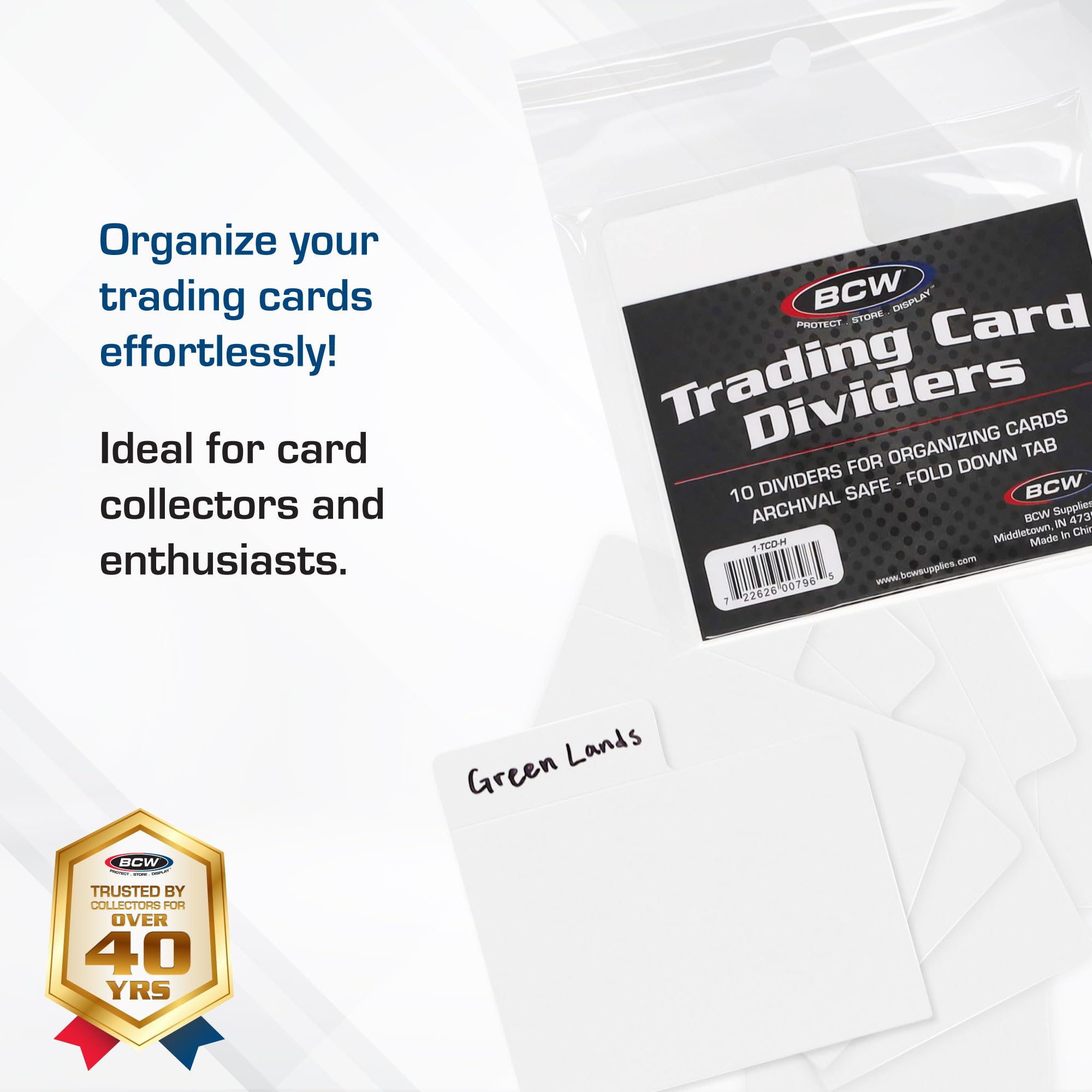 BCW Horizontal Trading Card Dividers - 10 ct | Archival Quality, Write-On Index Tab, 3 11/16 X 2 11/16 Inches | Fits Single Row Card Boxes| Card Collection Organizer Dividers
