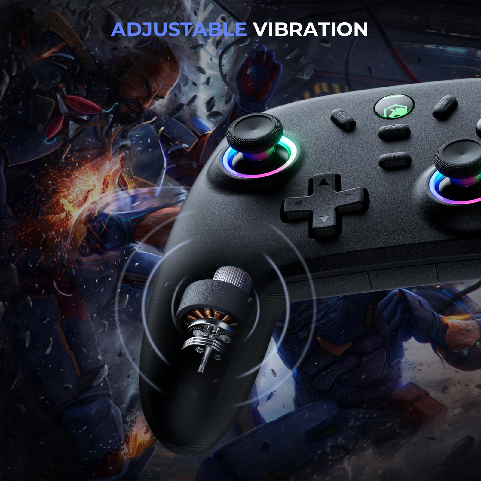 ECHTPower Mando Inalámbrico PC, Mando para Switch, 1000Hz Taza, 3 Modos(BT+2.4G+Cable), Hall Joystick, 800mAh Batería, Turbo y Vibración Ajustable, Mando GamingLuces para PC/Switch/iOS/Android