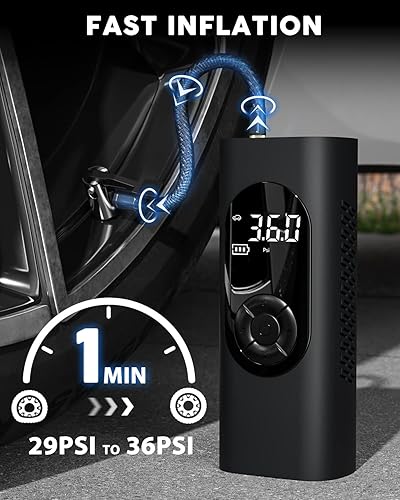 Miniatura 2 de Inflador de neumáticos, compresor de aire portátil, bomba de bicicleta inalámbrica de 150 PSI con pantalla LCD dual y luz de emergencia, adecuado