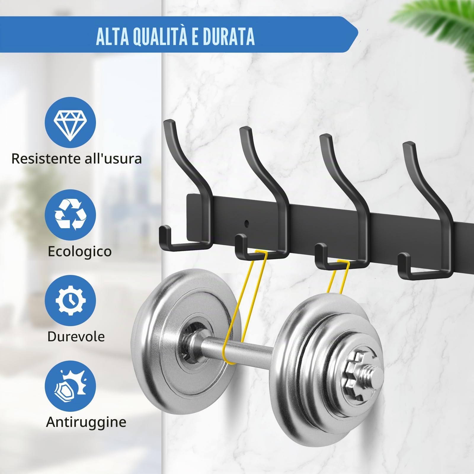 Appendiabiti da Parete, Attaccapanni da Muro in Acciaio Inossidabile, Appendiabiti da Muro per Ingresso, Cameretta e Bagno (Nero, 8 Gancio 2Pc)