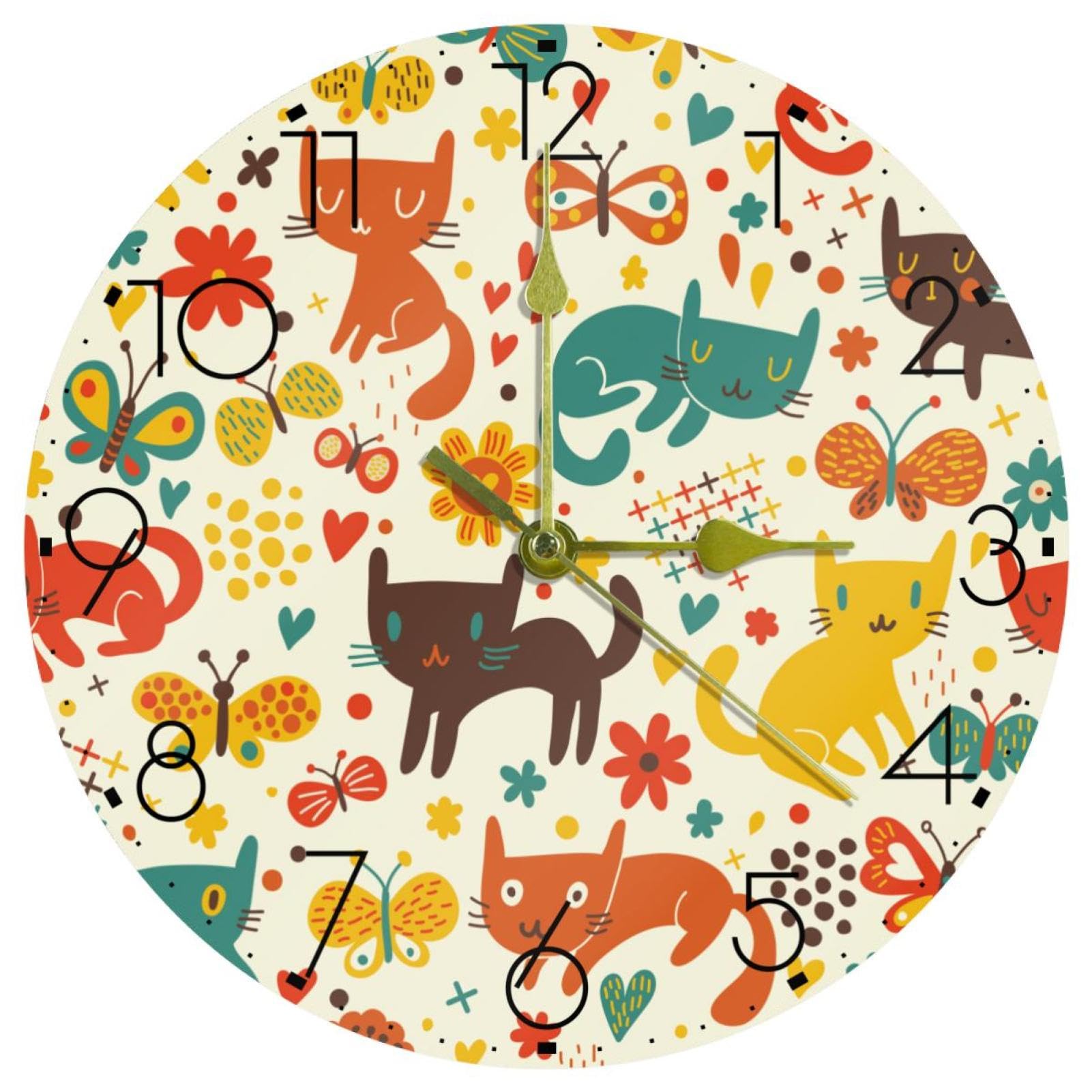 Horloge murale rétro motif chat et fleurs, une idée cadeau idéale pour la maison