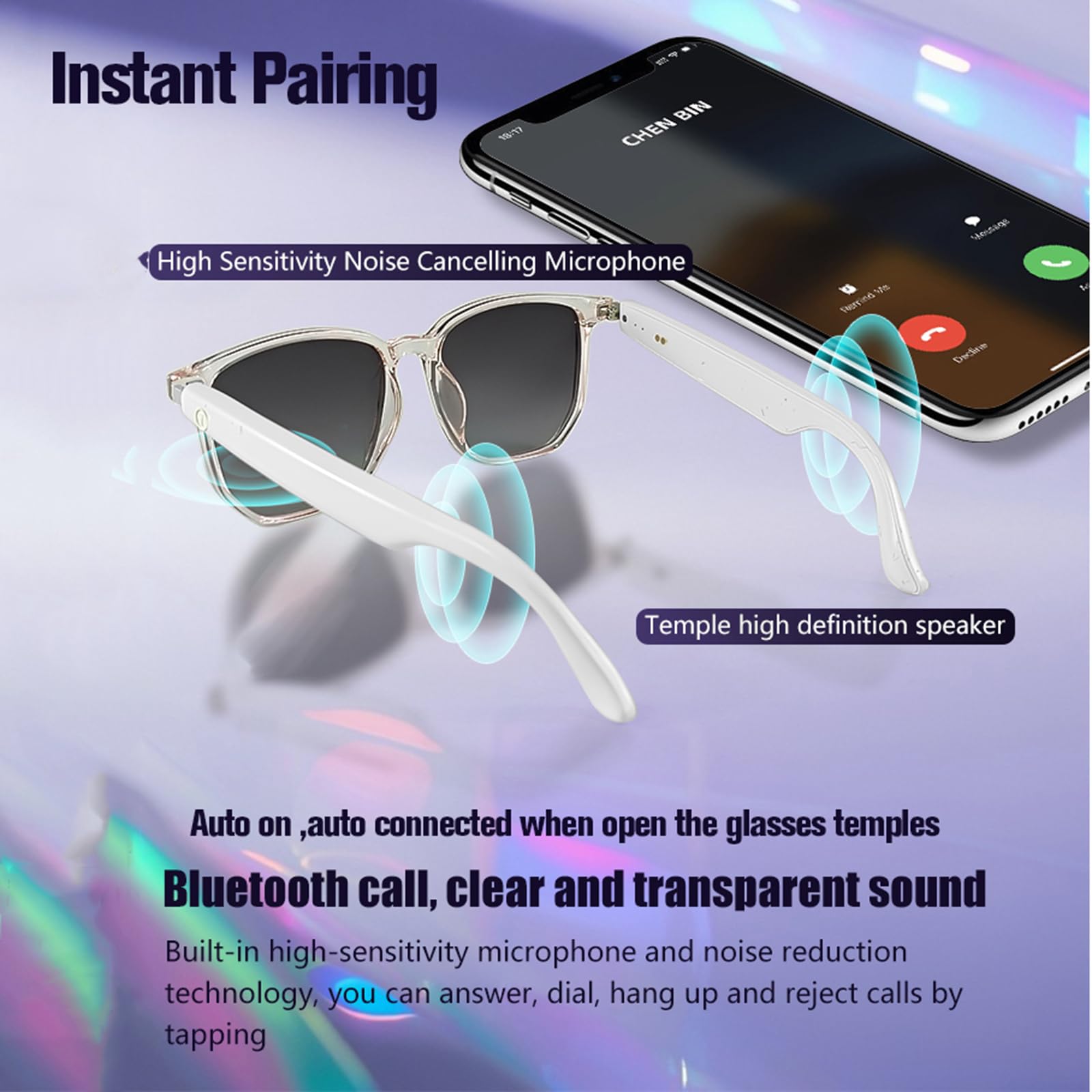 Xmenha Lunettes Bluetooth intelligentes pour hommes avec lentilles de lunettes de soleil haut-parleur audio lunettes de soleil Bluetooth intelligentes pour hommes lunettes de soleil en verre à dents