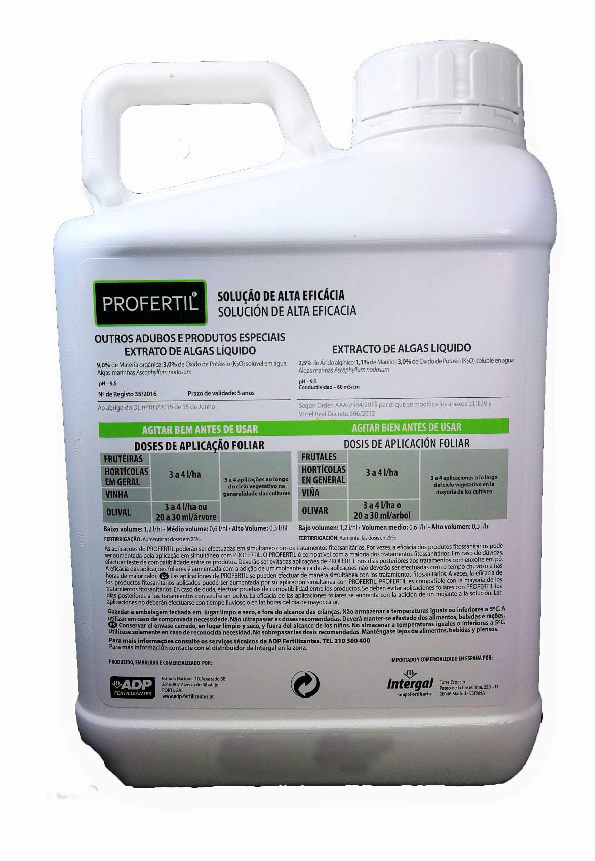 Abono de Algas Bioestimulante foliar a Base de Algas Marinas puras Fertiberia. 5 litros. Fertilizante foliar de extracto de Algas