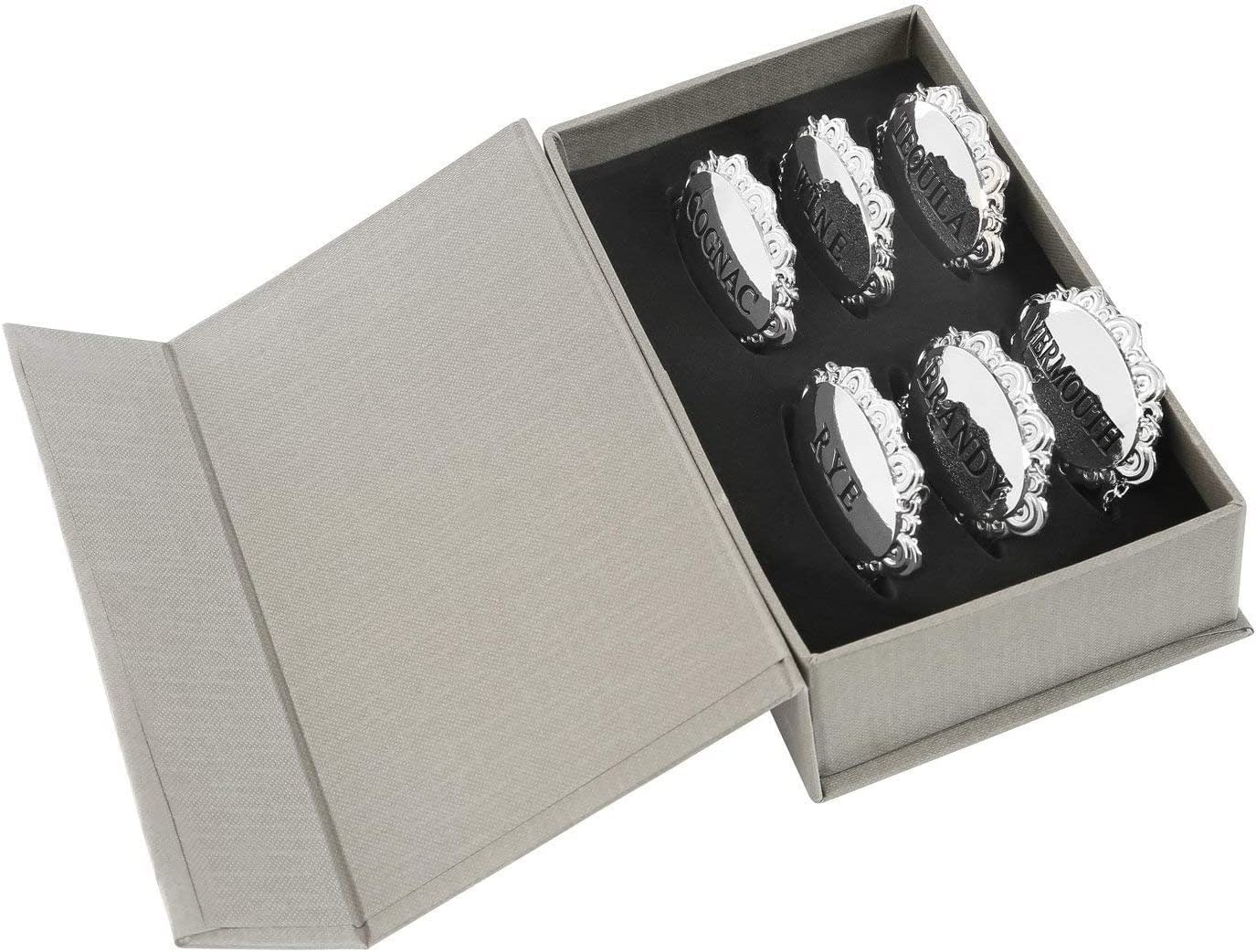 Amlong Plus Oval Liquor Tags B, Set of 6 for Bottles or Decanters (Tequila, Brandy, Cognac, Vermouth, Rye, Wine)