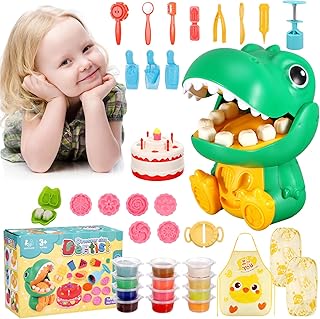 Yimomoyi Dentist Toy, 40 Pieces Kneading Tool Dough Set for Children, Dentist Role Play Kneading Set with 12 Cans of Modelling Clay, Children's Clay from 3 Years, Gifts for Boys and Girls