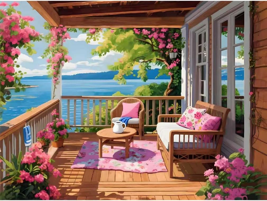 cupmod Seascape Paint by Numbers Kit for Adults Beginners, Beach Landscape Adult Paint by Numbers on Canvas, Acrylic Painting by Number Canvas for Home Decor (16x20inch)