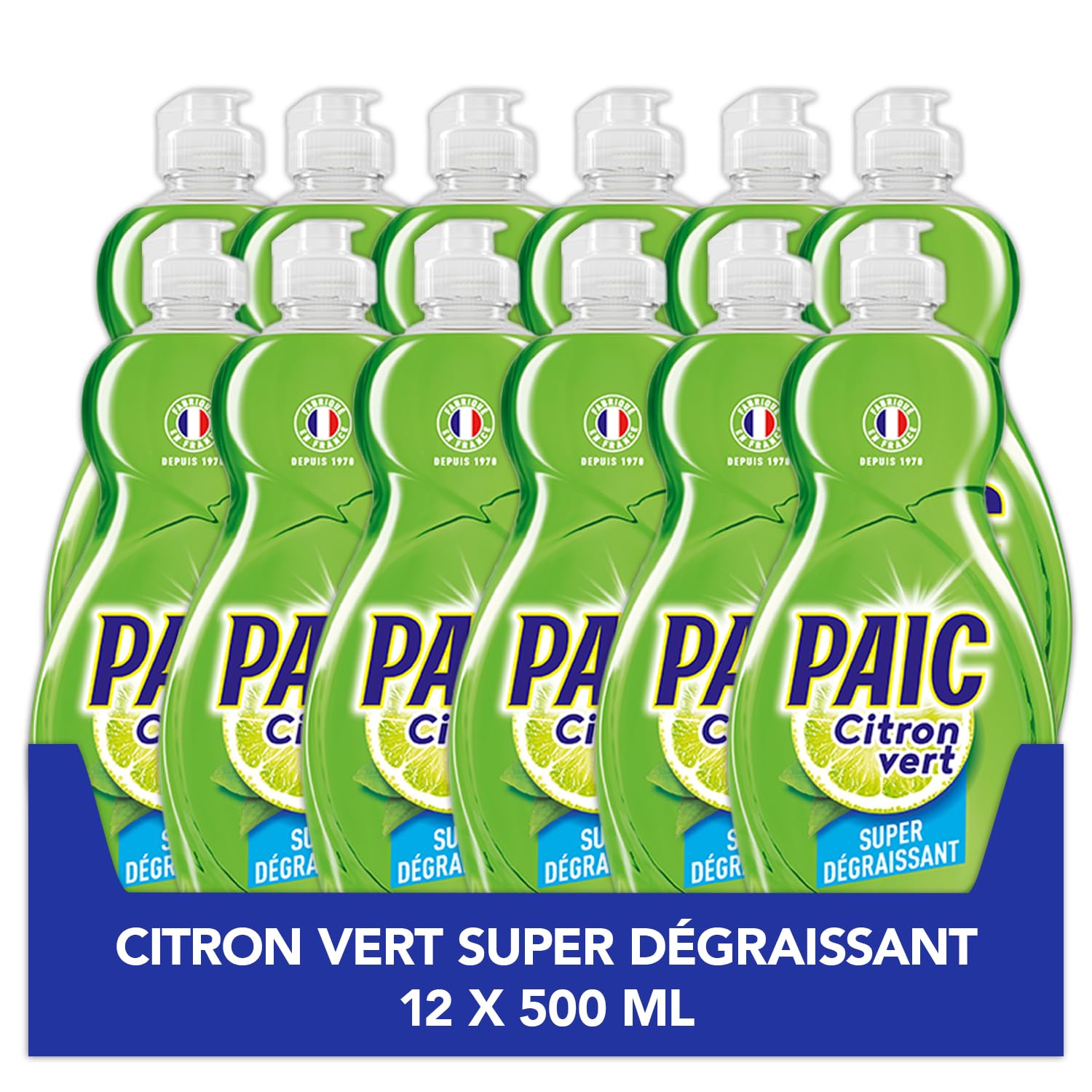 PAIC - Liquide vaisselle format Mini Parfum Citron Vert- pratique et compact - efficacité dégraissante - 500ml - LOT de 12