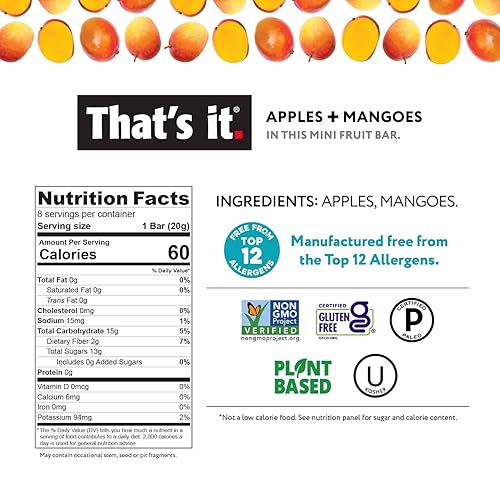 Miniatura 2 de Thats it Barra de frutas 100  natural de manzana  mango vegana con alto contenido de fibra sin gluten paleo para niños y adultos sin OMG sin azúcar