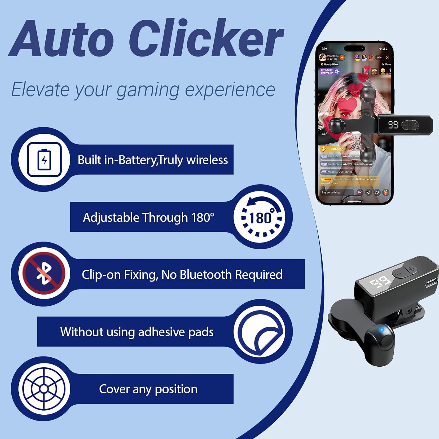 Auto Clicker Smart Tapper for iPhone iPad Android TikTok - Auto Touch Device with 107 Adjustable Speed, Instant Clicker for Live Stream Likes, Social Media Tasks，Reward Task（Rechargeable） thumbnail