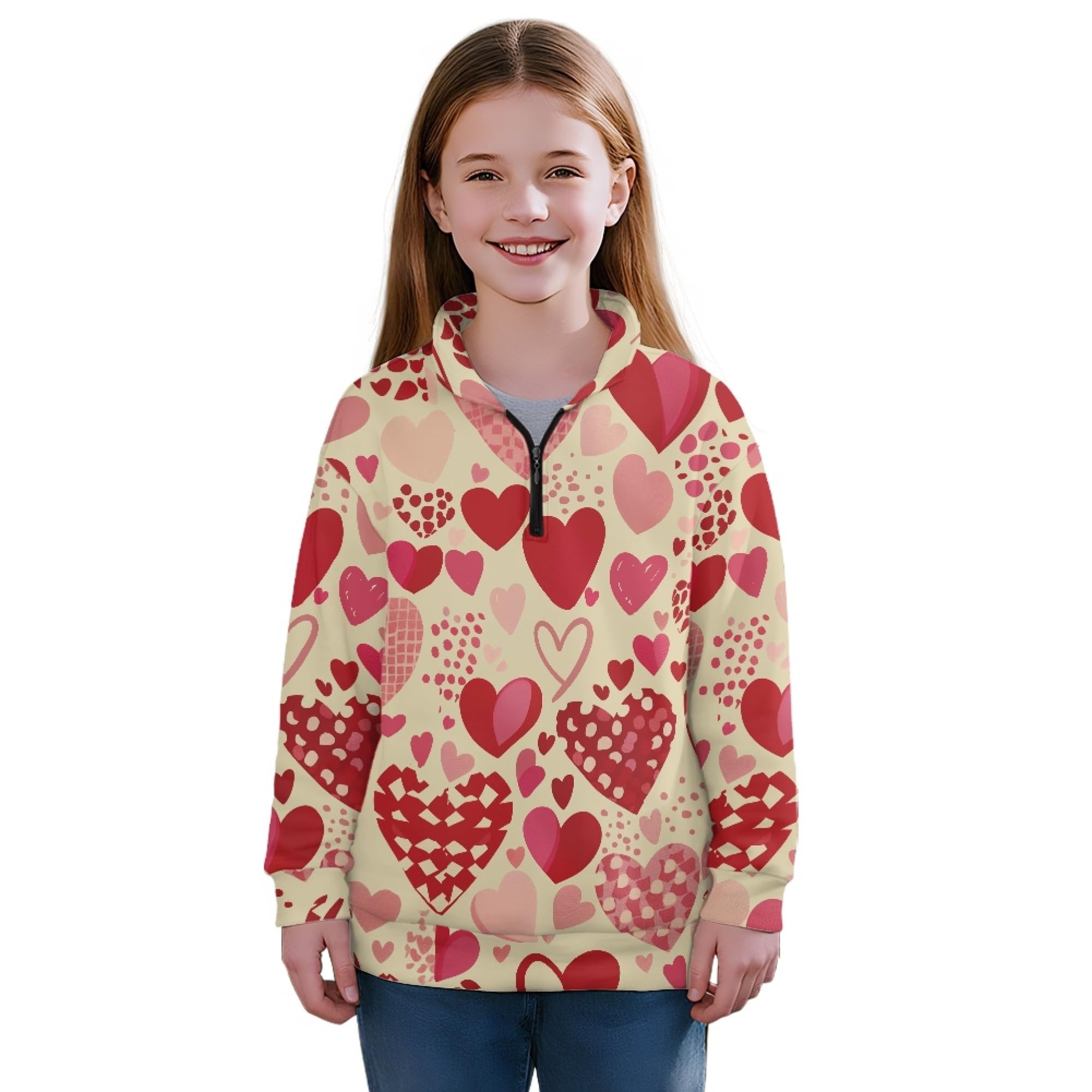 AmzPrint Half Zip Pullover Coat Girls Long Sleeve Pullover Spring Jogger Running Oversized Hoodies For Toddler Girls