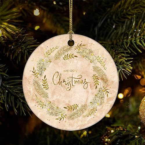 Christmas Tree Ornaments Merry Christmas Marble Christmas Ornament Keepsake Ornament Home Decor Marble Printed Hanging Pendants Round Ceramic Xmas