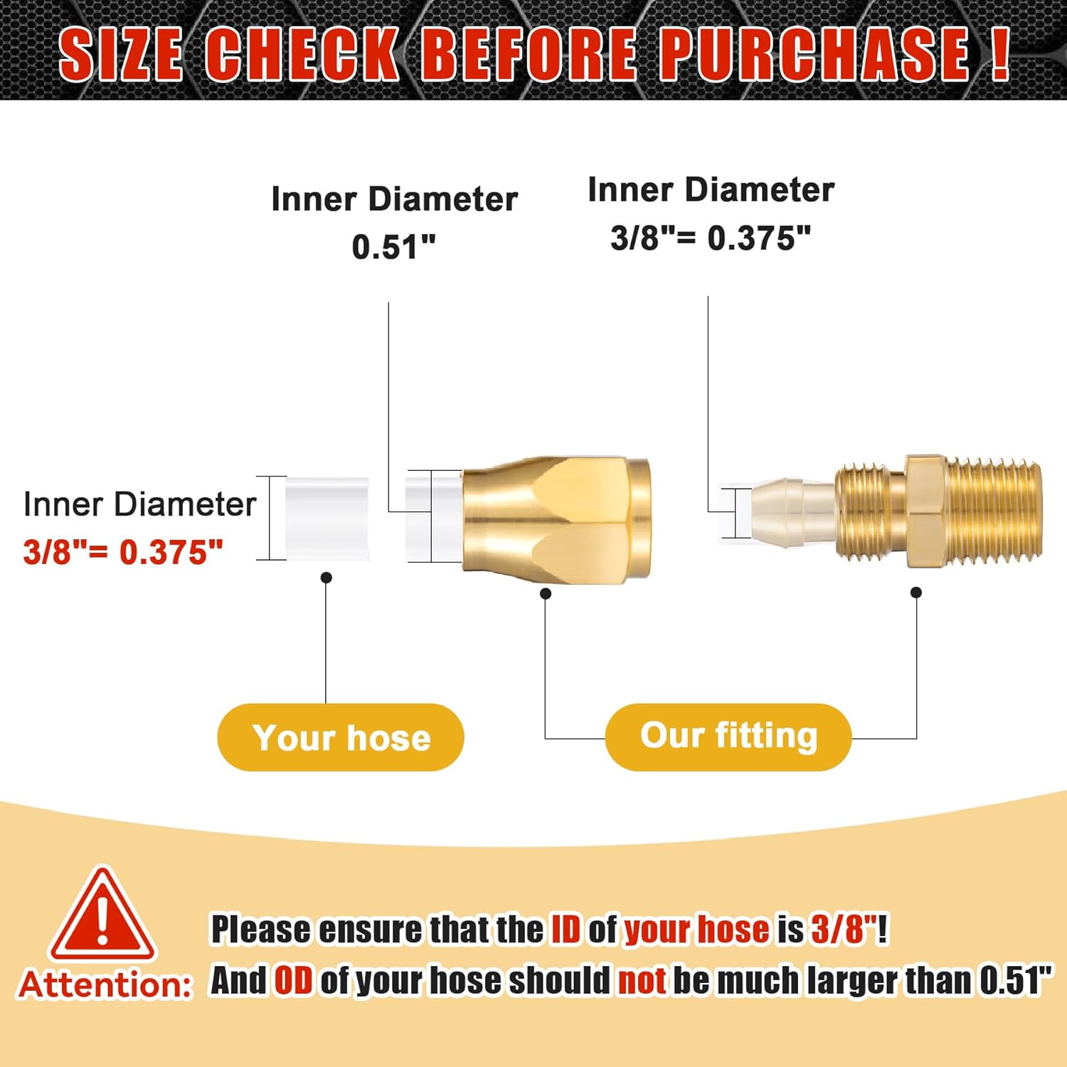 Premium Solid Brass 2PCS Reusable Replacement Fitting For 3/8-Inch ID Hose,1/4-Inch NPT Rigid