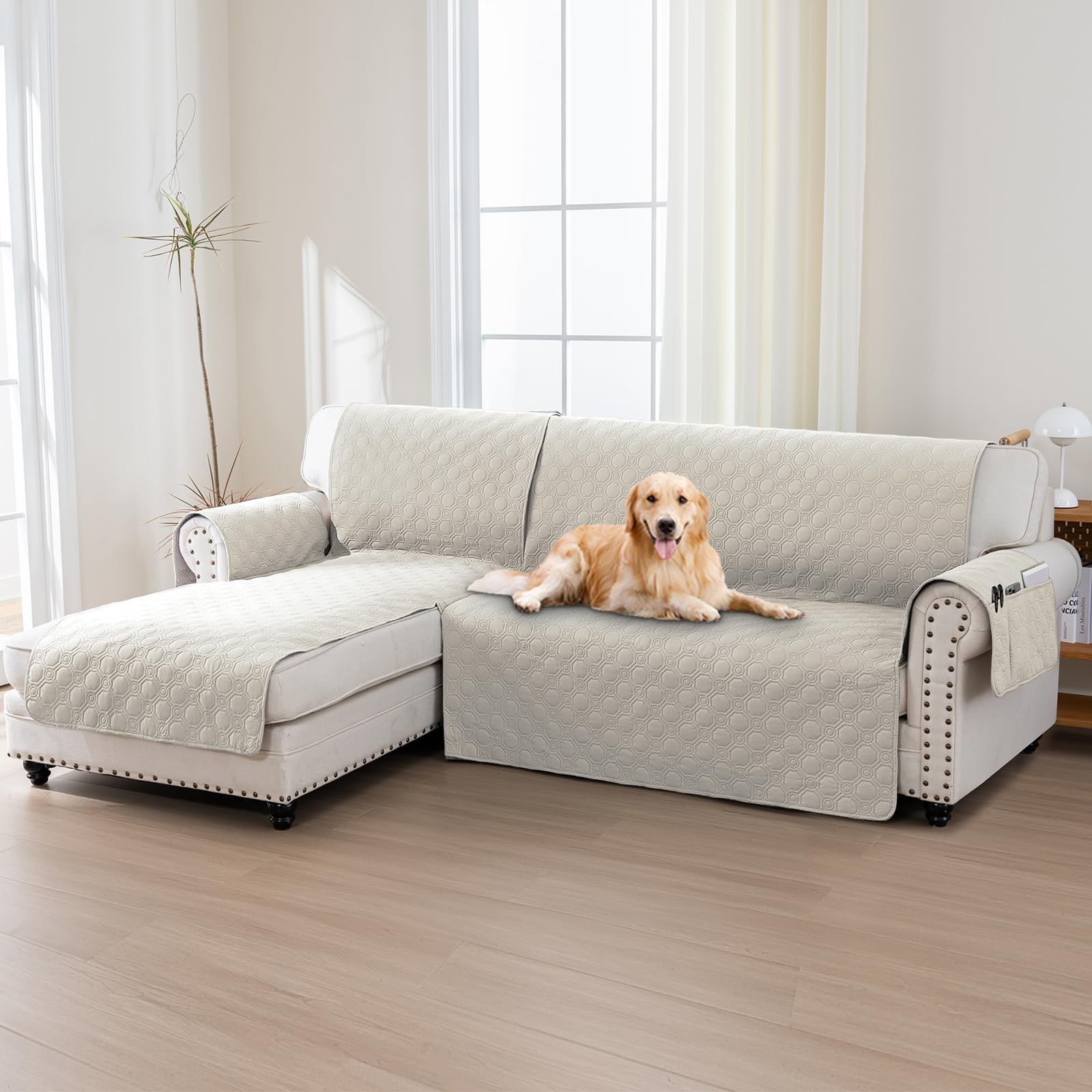 BellaHills 100% Impermeabile Copridivano 3 Posti Con Penisola a Sinistra- Copridivano Angolare - Antiscivolo - Antimacchia - Antigraffio Copridivano, Seduta 205cm, Rovere Francese