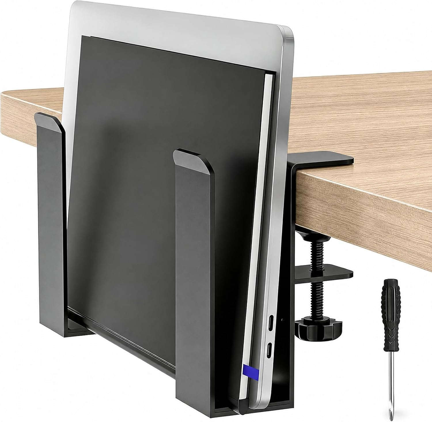 Desk Side Laptop Mount,Metal Hanging Adjustable Side Laptop Mount,No Drilling Siding Table Organizer for Office Home Tablets, Documents With Anti-Scratch,Metal Hanging Notebooks Holder