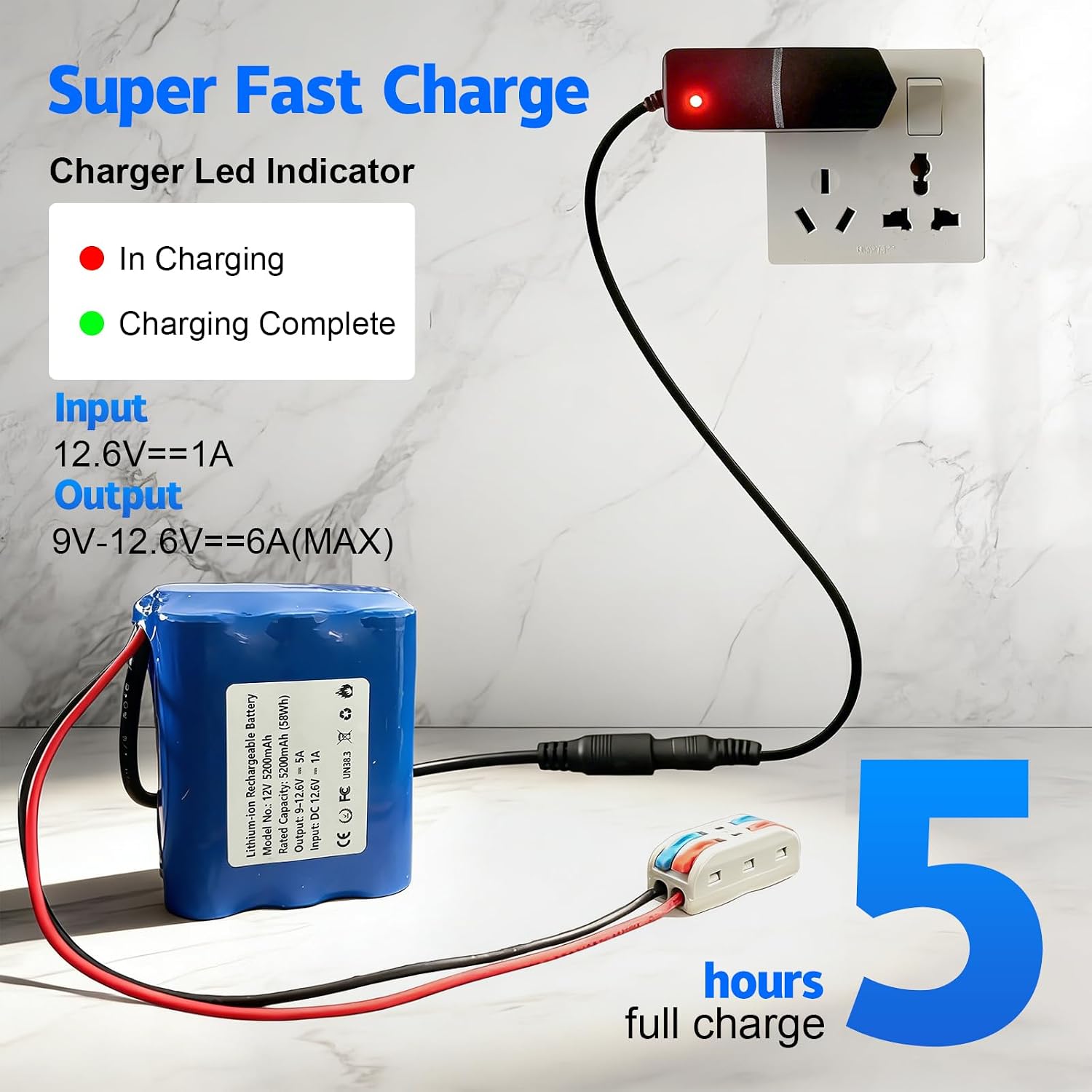 12V 5200mAh Rechargeable Lithium Battery Pack, Bare Leads Wire Battery with Charger Perfect for 12V Devices, DIY Project, Speakers, RC Car, Robot Toys, LED Light Strip, Electric Tool, CCTV Camera
