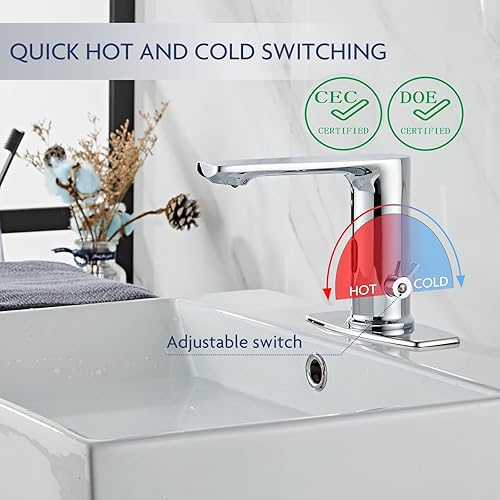 Miniatura 10 de Grifo de baño sin contacto con sensor de movimiento automático grifo con cubierta de orificio placa de cubierta de mano libre Robinet gris humo