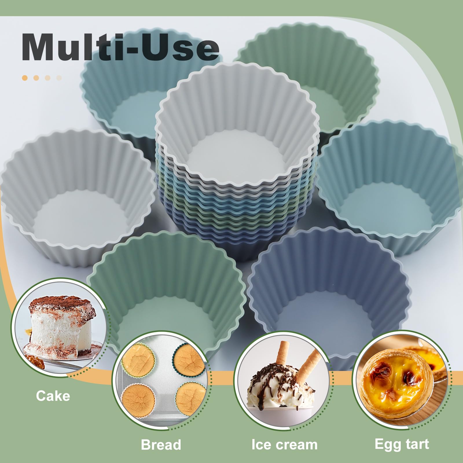 Lot de 12 grands moules à muffins réutilisables en silicone - 9 cm - Sans BPA - Passe au lave-vaisselle