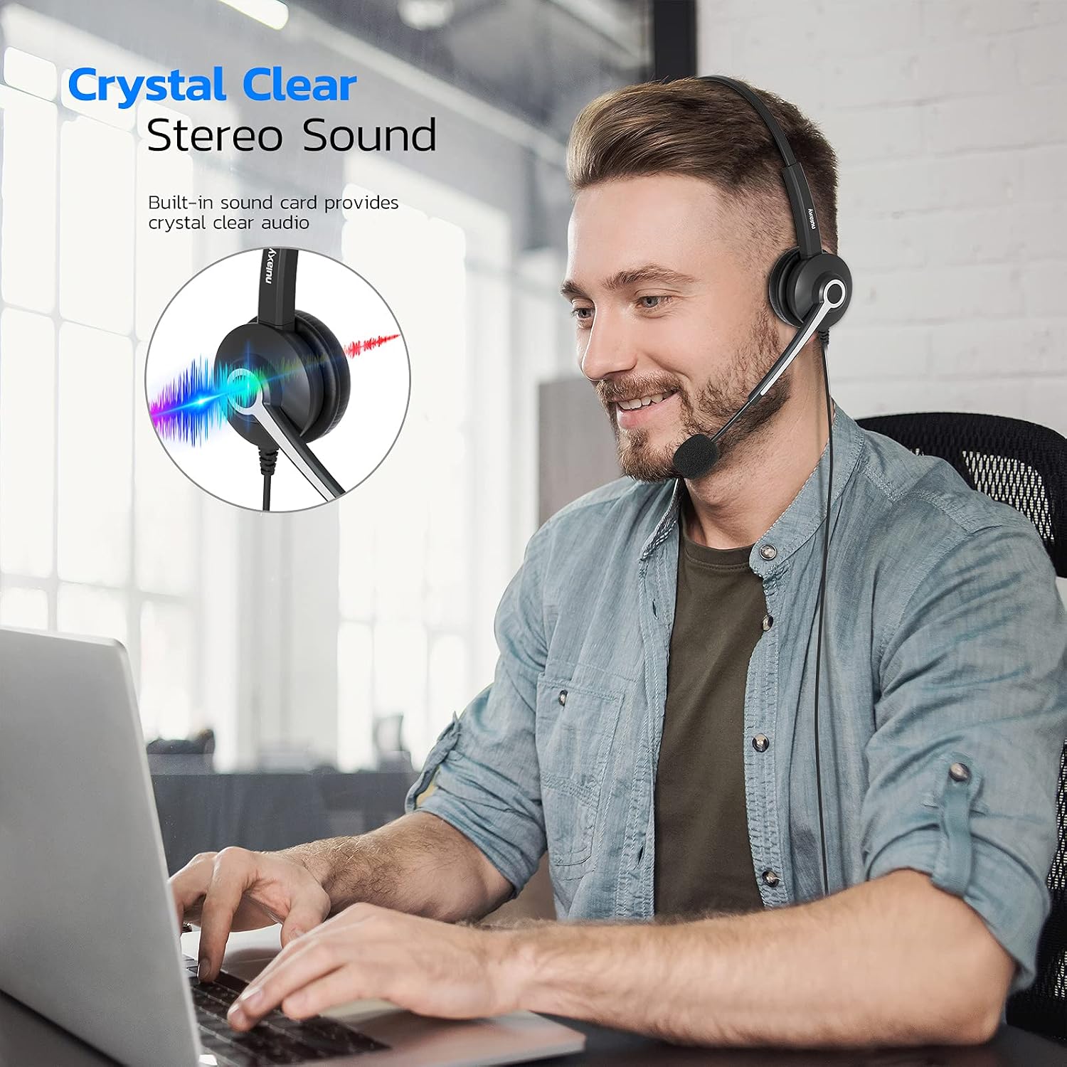Nulaxy USB Headset with Microphone, Single-Sided 3.5mm PC Headphones with Noise Cancelling and Clear Sound, Lightweight and Adjustable Skype Headset in-line Control for Call Center,Laptop, Computer