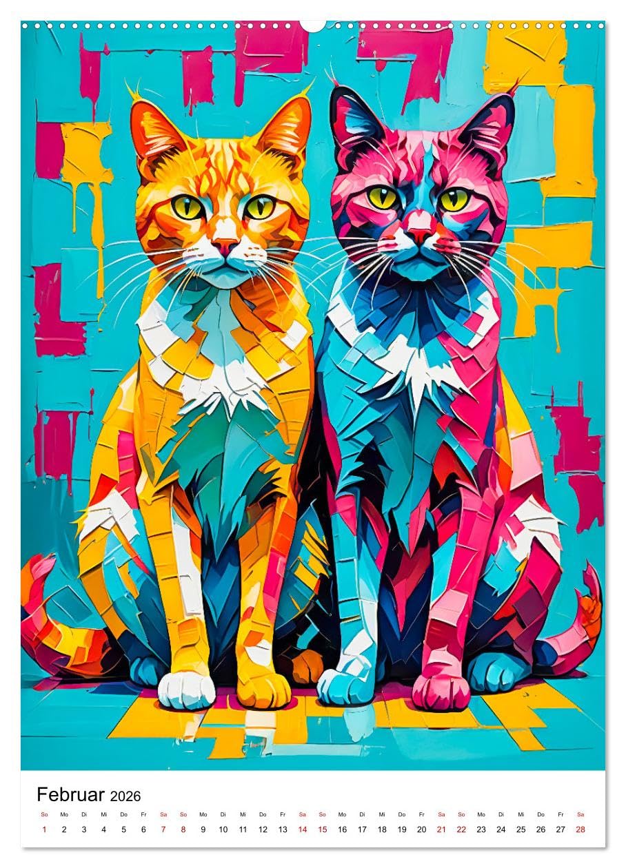 Pop-Art Katzen - Moderne, verrückte Katzenporträts (hochwertiger Premium Wandkalender 2026 DIN A2 hoch), Kunstdruck in Hochglanz: Ein Jahr voller ... einzigartiger Katzenkunst! (CALVENDO Tiere)